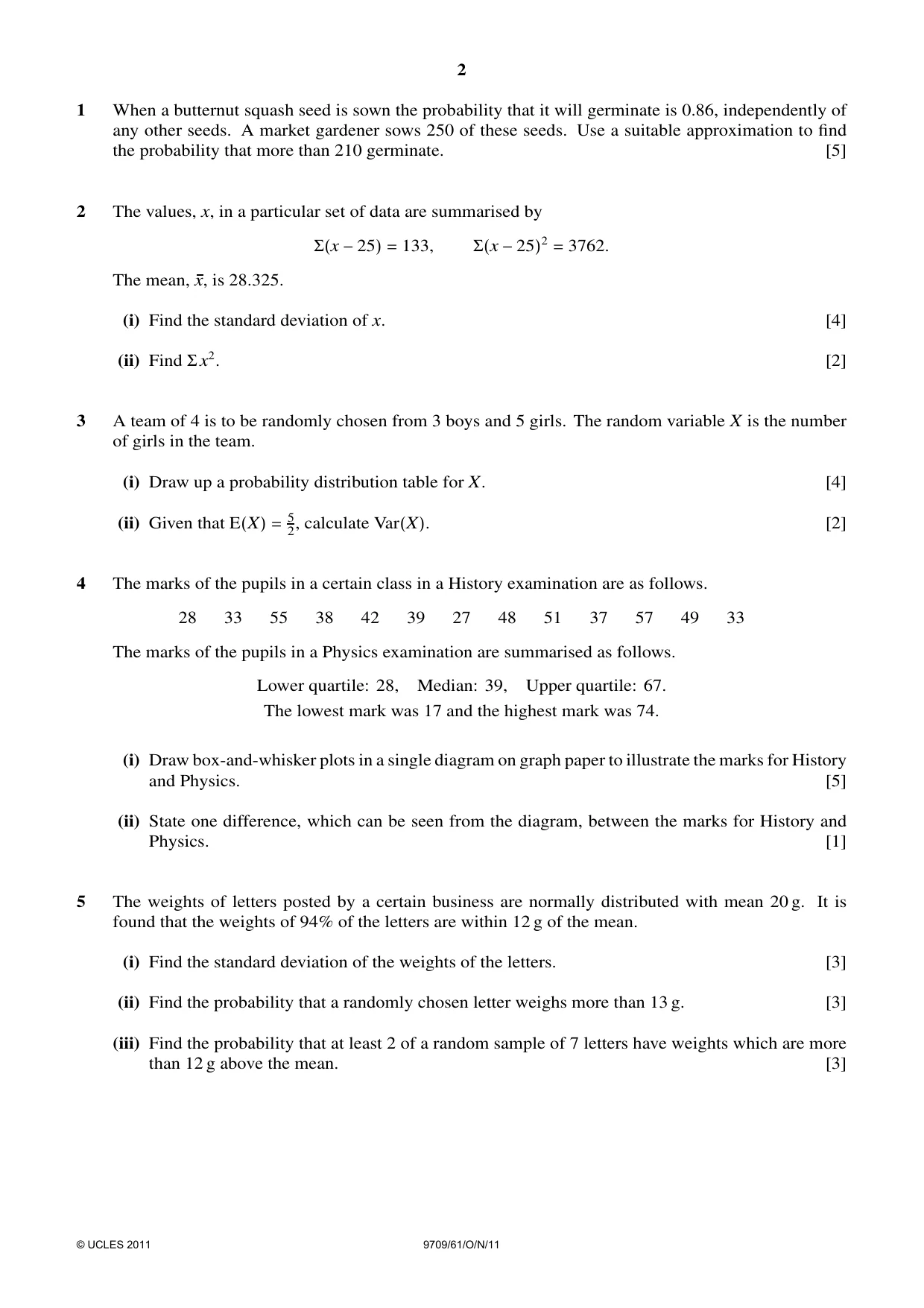 Cambridge A Level Mathematics 9709 2011 Oct/Nov Paper 6 · Variant 1 question paper, page 2 of 4