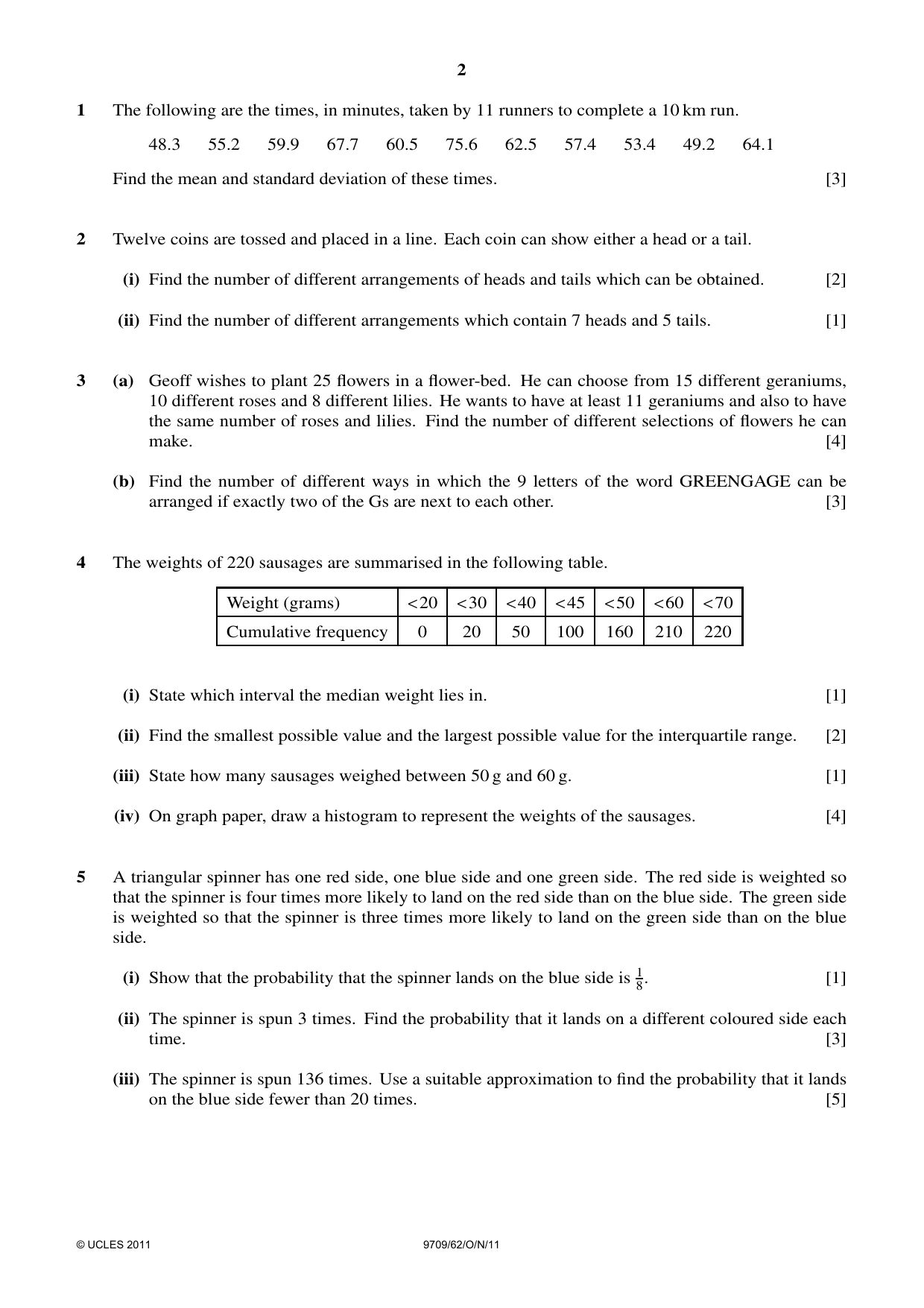 Cambridge A Level Mathematics 9709 2011 Oct/Nov Paper 6 · Variant 2 question paper, page 2 of 4