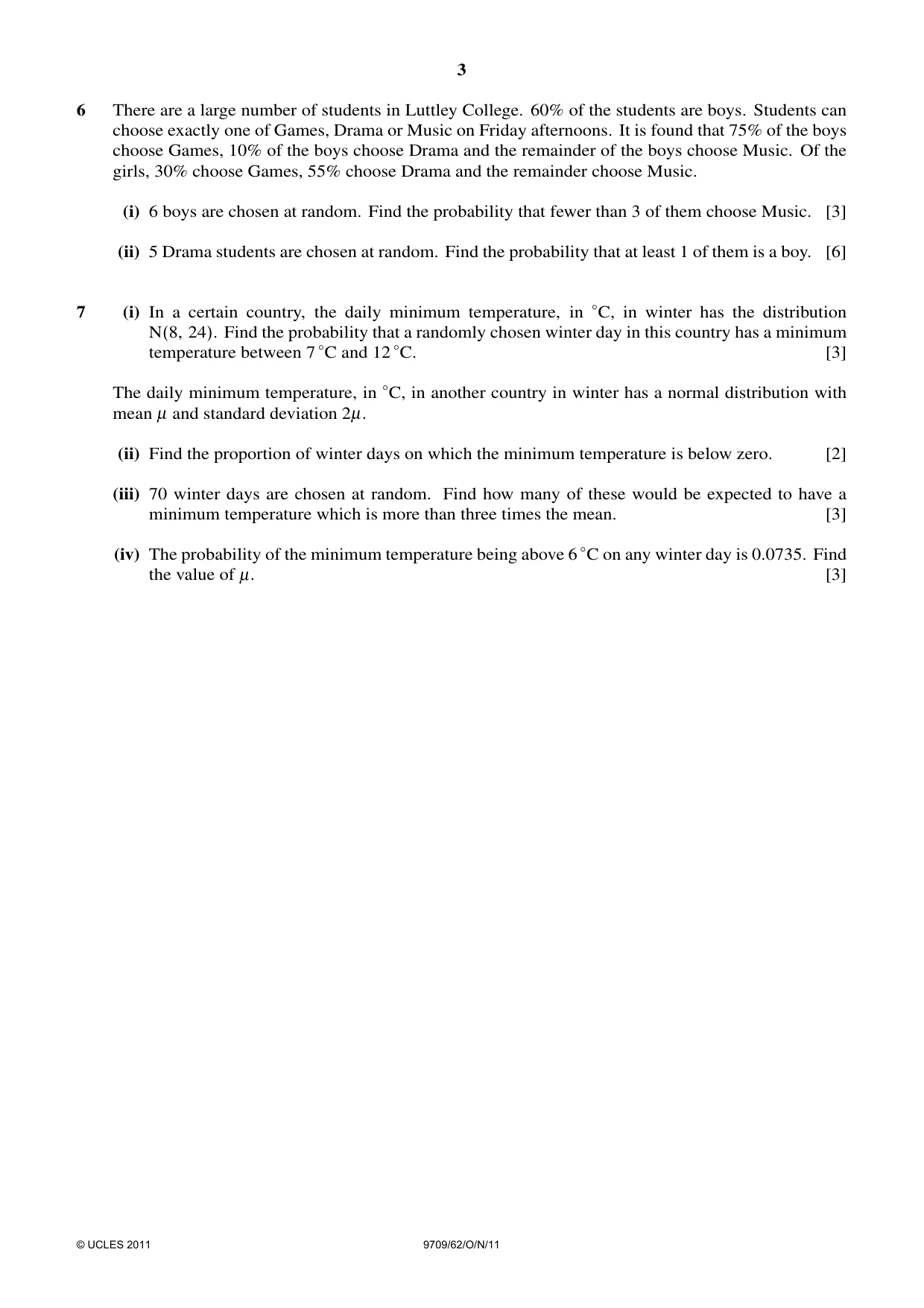 Cambridge A Level Mathematics 9709 2011 Oct/Nov Paper 6 · Variant 2 question paper, page 3 of 4