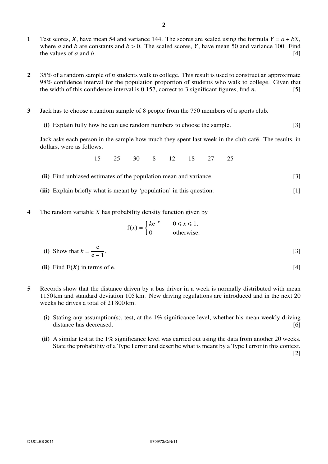 Cambridge A Level Mathematics 9709 2011 Oct/Nov Paper 7 · Variant 3 question paper, page 2 of 4
