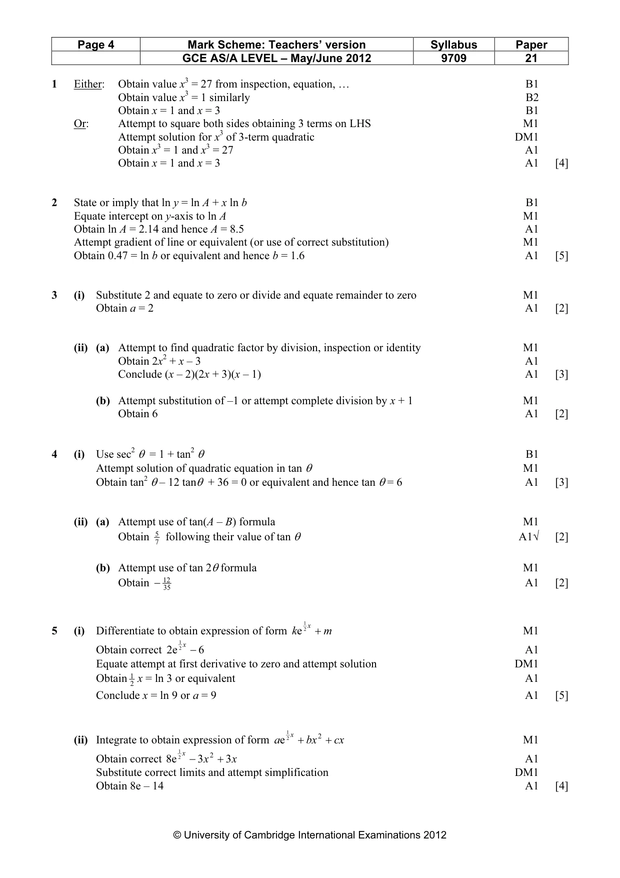 Mark scheme, page 4 of 5