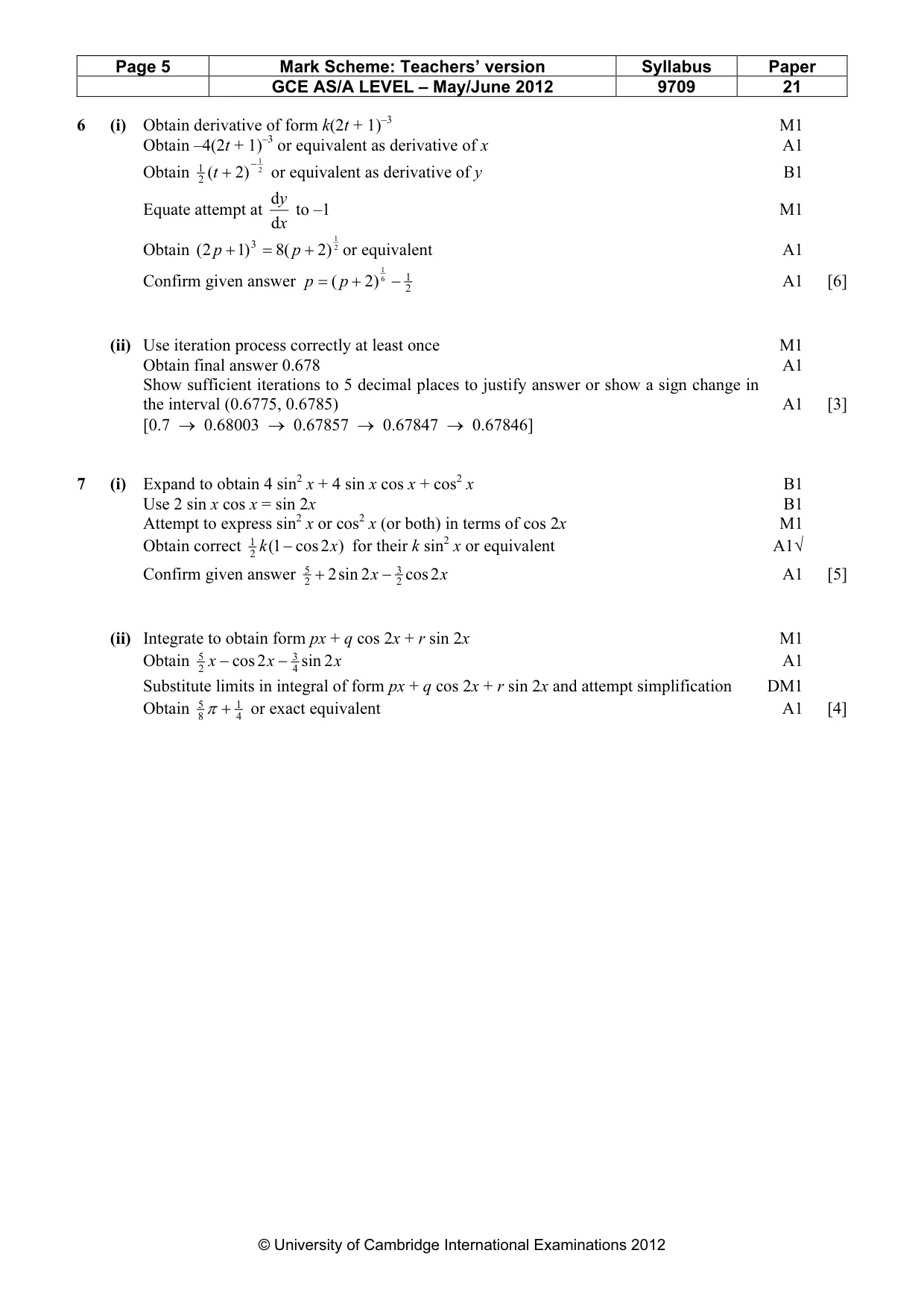 Mark scheme, page 5 of 5