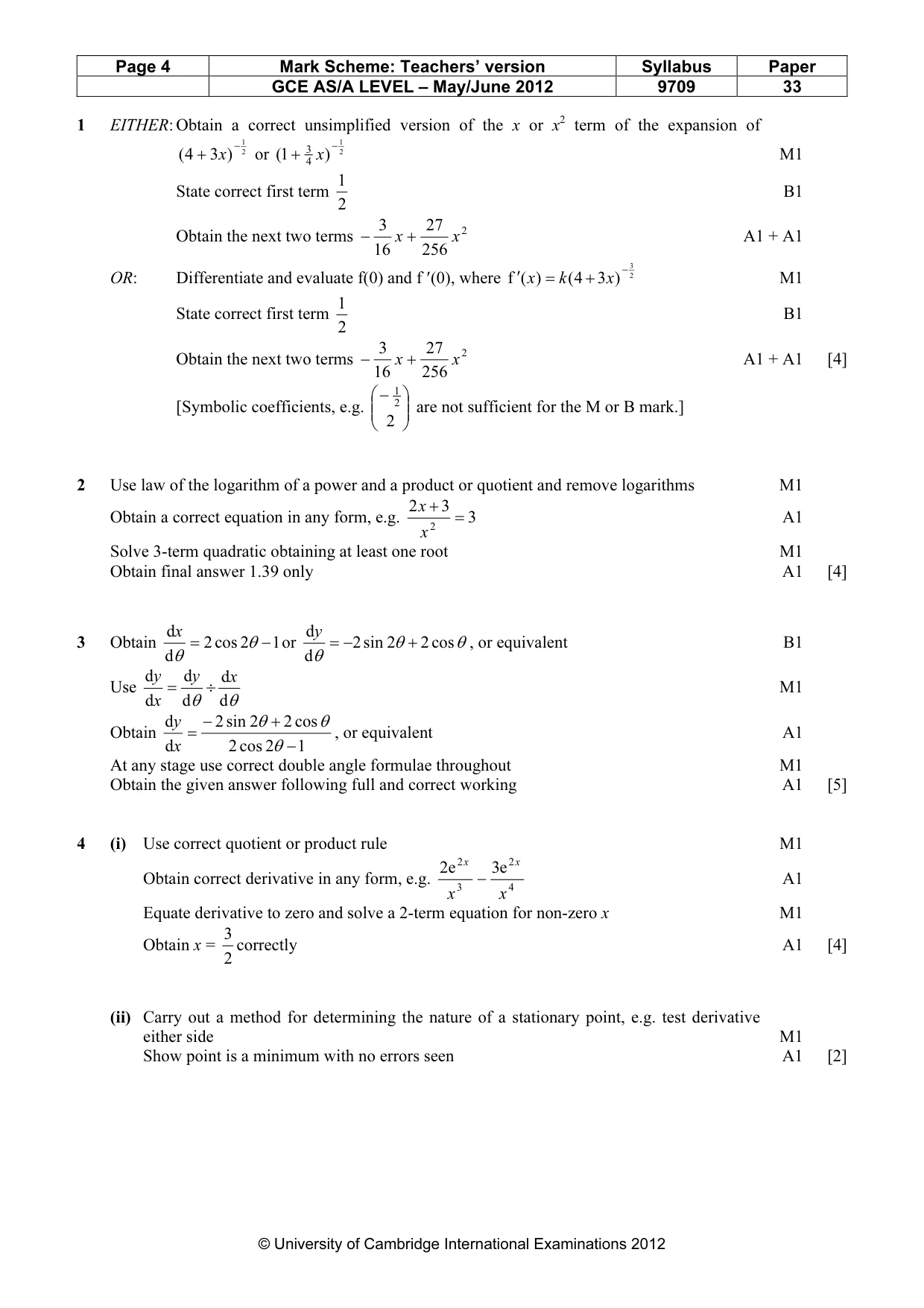 Mark scheme, page 4 of 7
