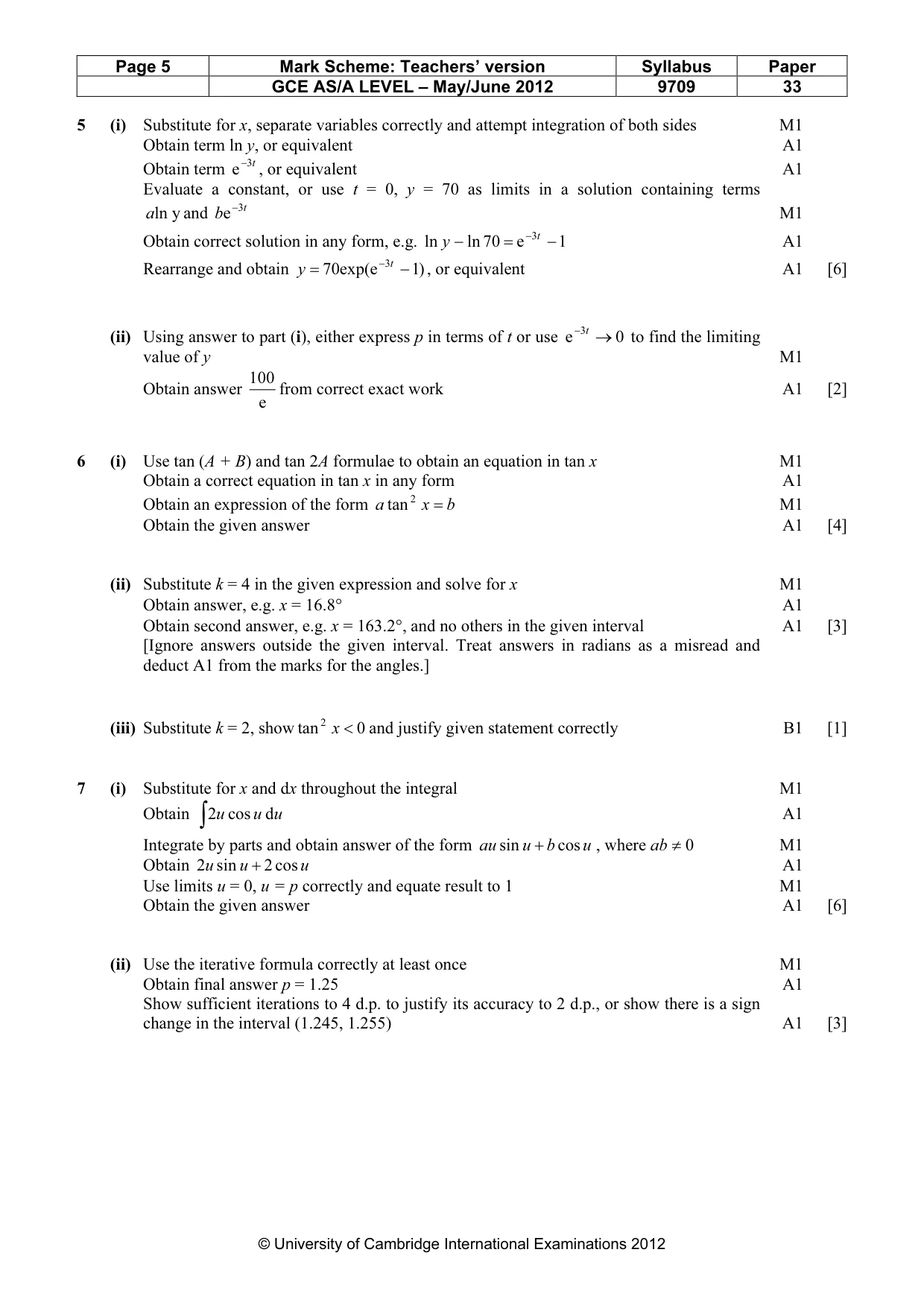 Mark scheme, page 5 of 7