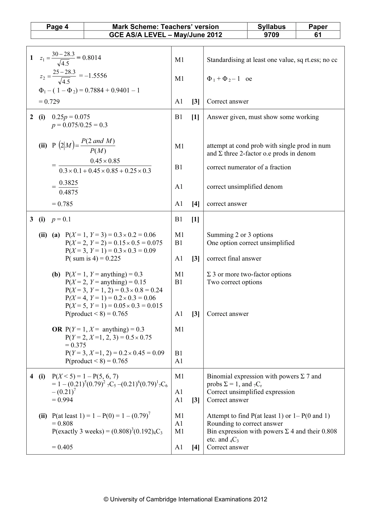 Mark scheme, page 4 of 6