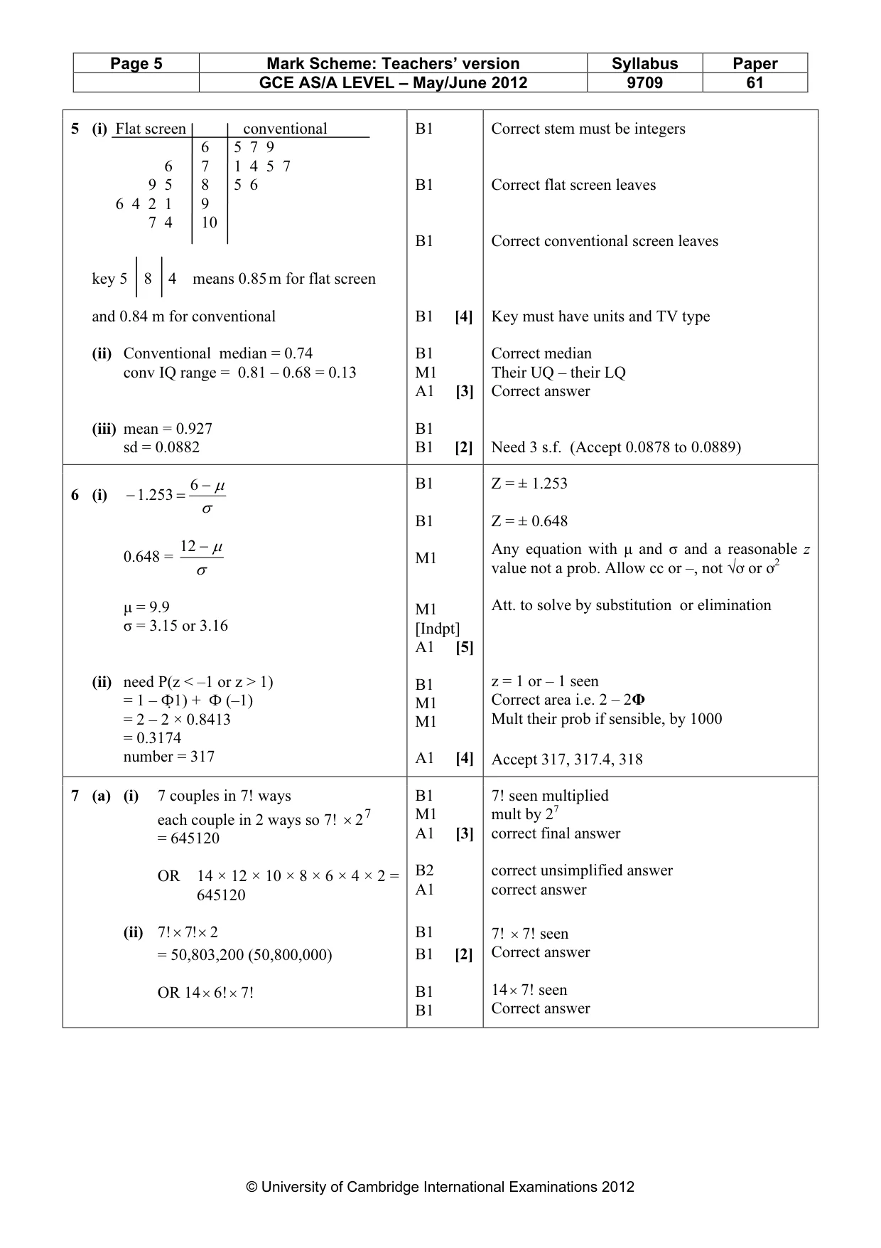 Mark scheme, page 5 of 6