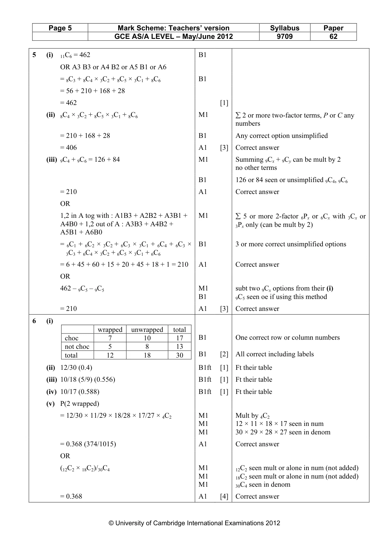 Mark scheme, page 5 of 6
