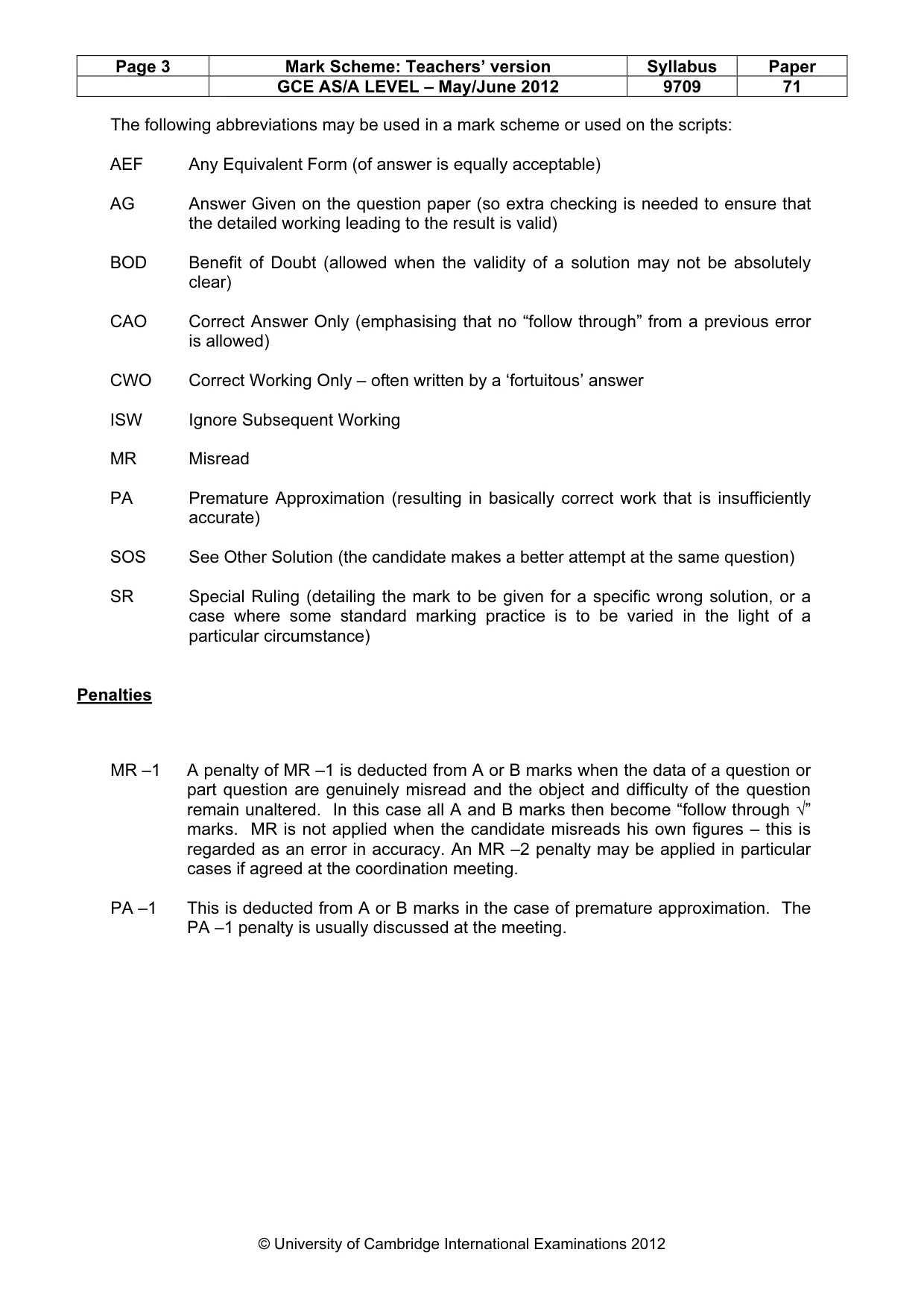 Mark scheme, page 3 of 6