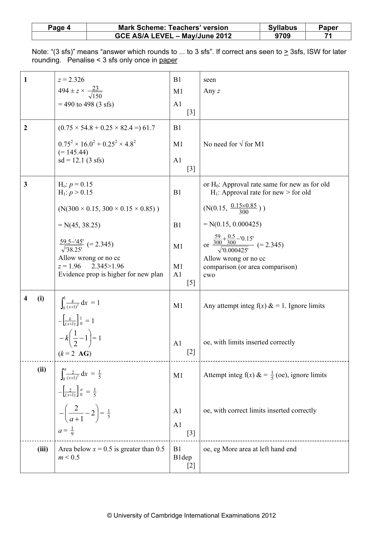 Mark scheme, page 4 of 6