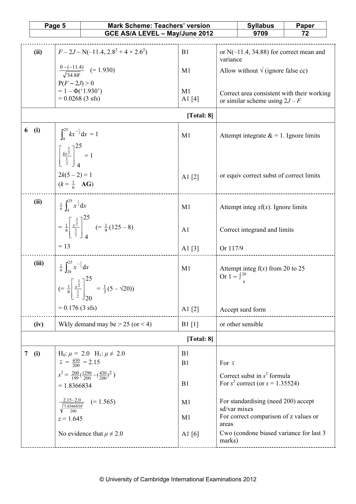 Mark scheme, page 5 of 6