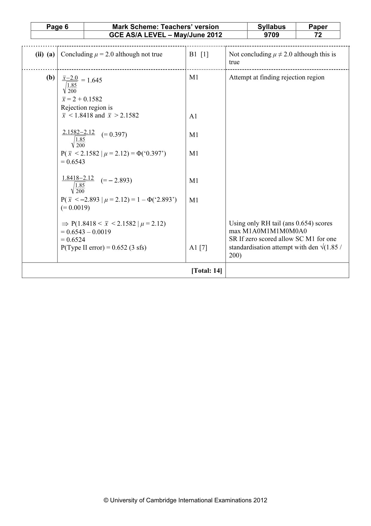 Mark scheme, page 6 of 6