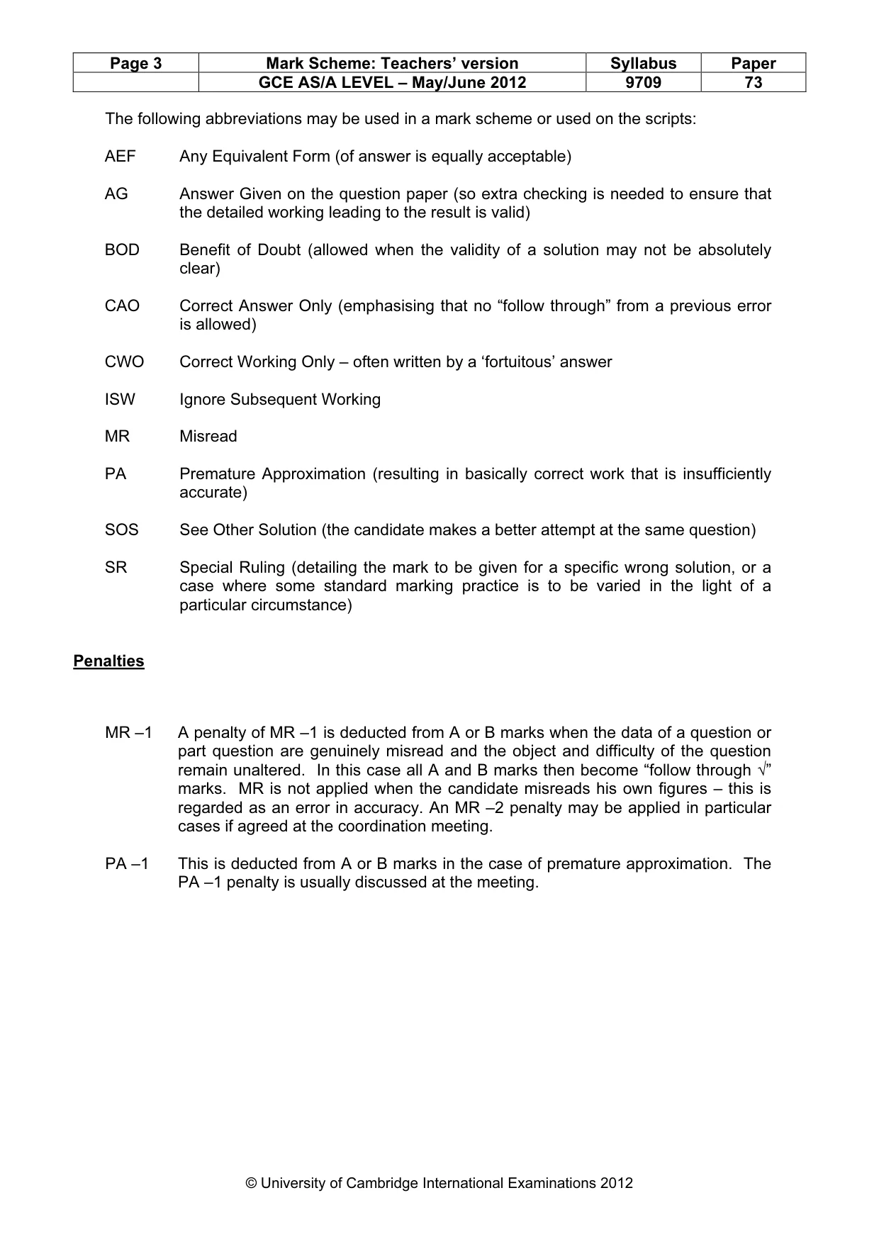 Mark scheme, page 3 of 6