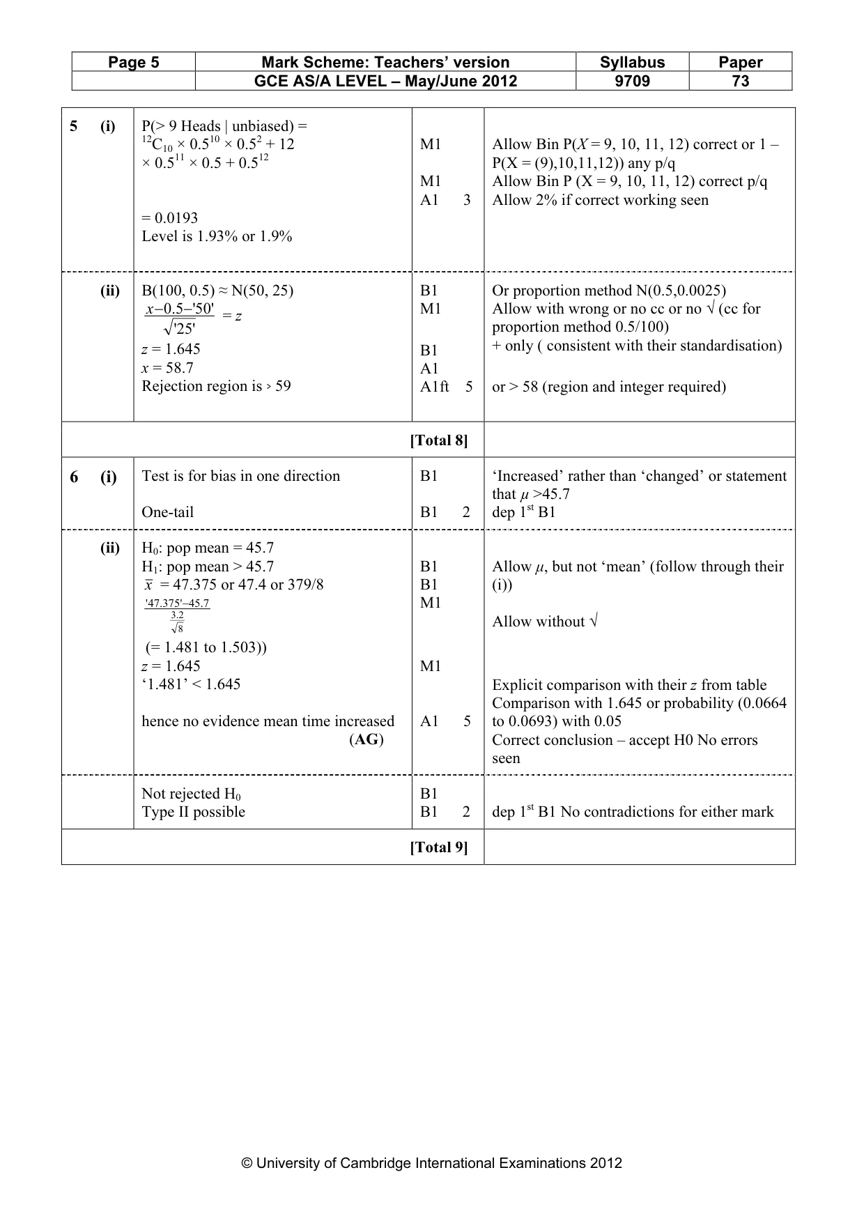Mark scheme, page 5 of 6
