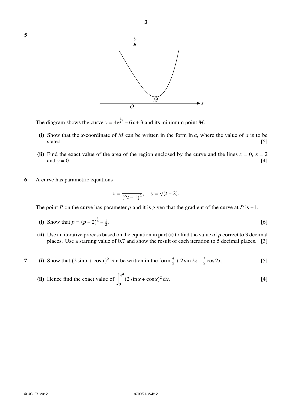 Cambridge A Level Mathematics 9709 2012 May/June Paper 2 · Variant 1 question paper, page 3 of 4