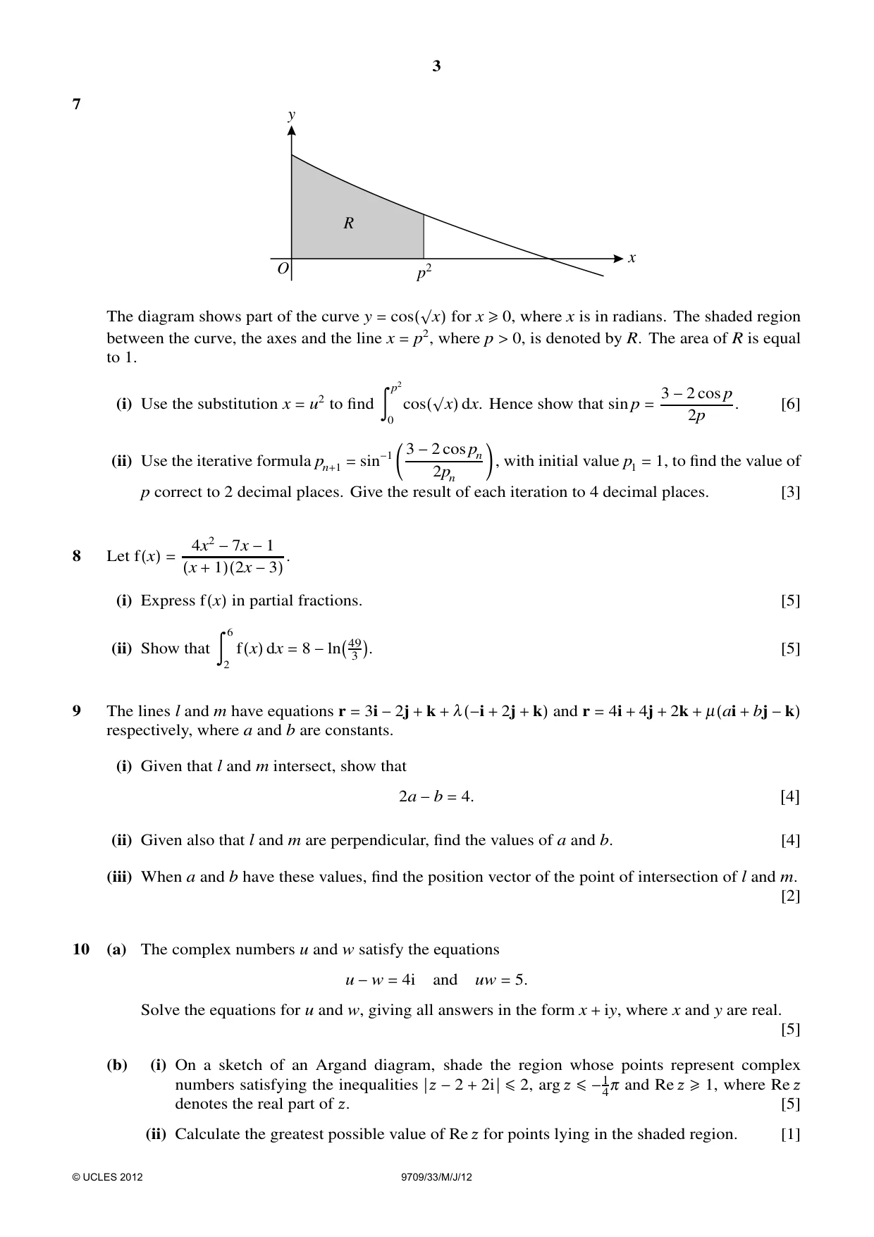 Cambridge A Level Mathematics 9709 2012 May/June Paper 3 · Variant 3 question paper, page 3 of 4