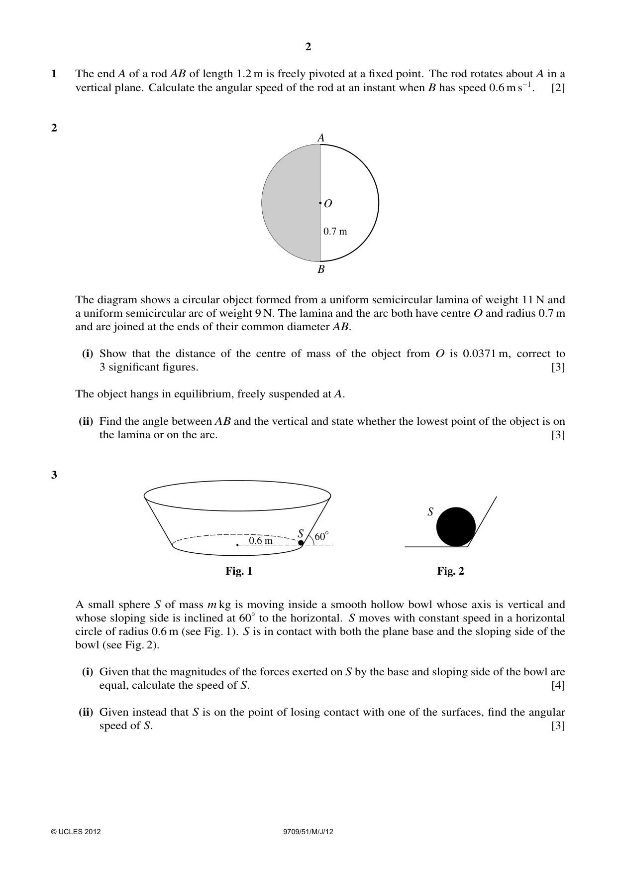 Cambridge A Level Mathematics 9709 2012 May/June Paper 5 · Variant 1 question paper, page 2 of 4