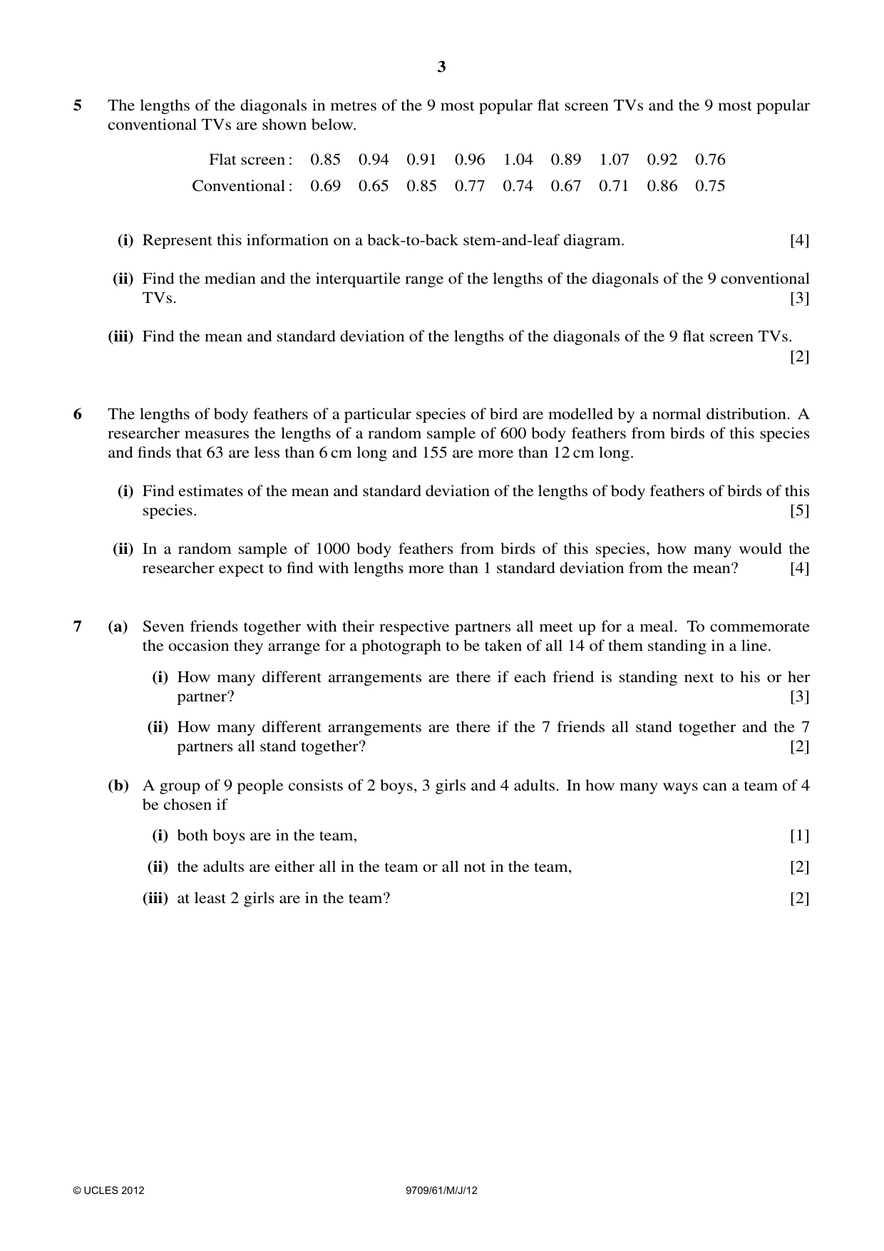 Cambridge A Level Mathematics 9709 2012 May/June Paper 6 · Variant 1 question paper, page 3 of 4