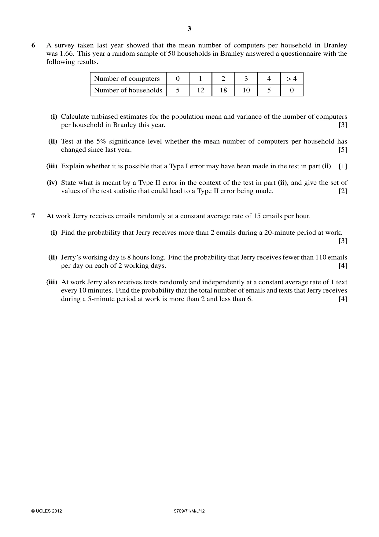 Cambridge A Level Mathematics 9709 2012 May/June Paper 7 · Variant 1 question paper, page 3 of 4