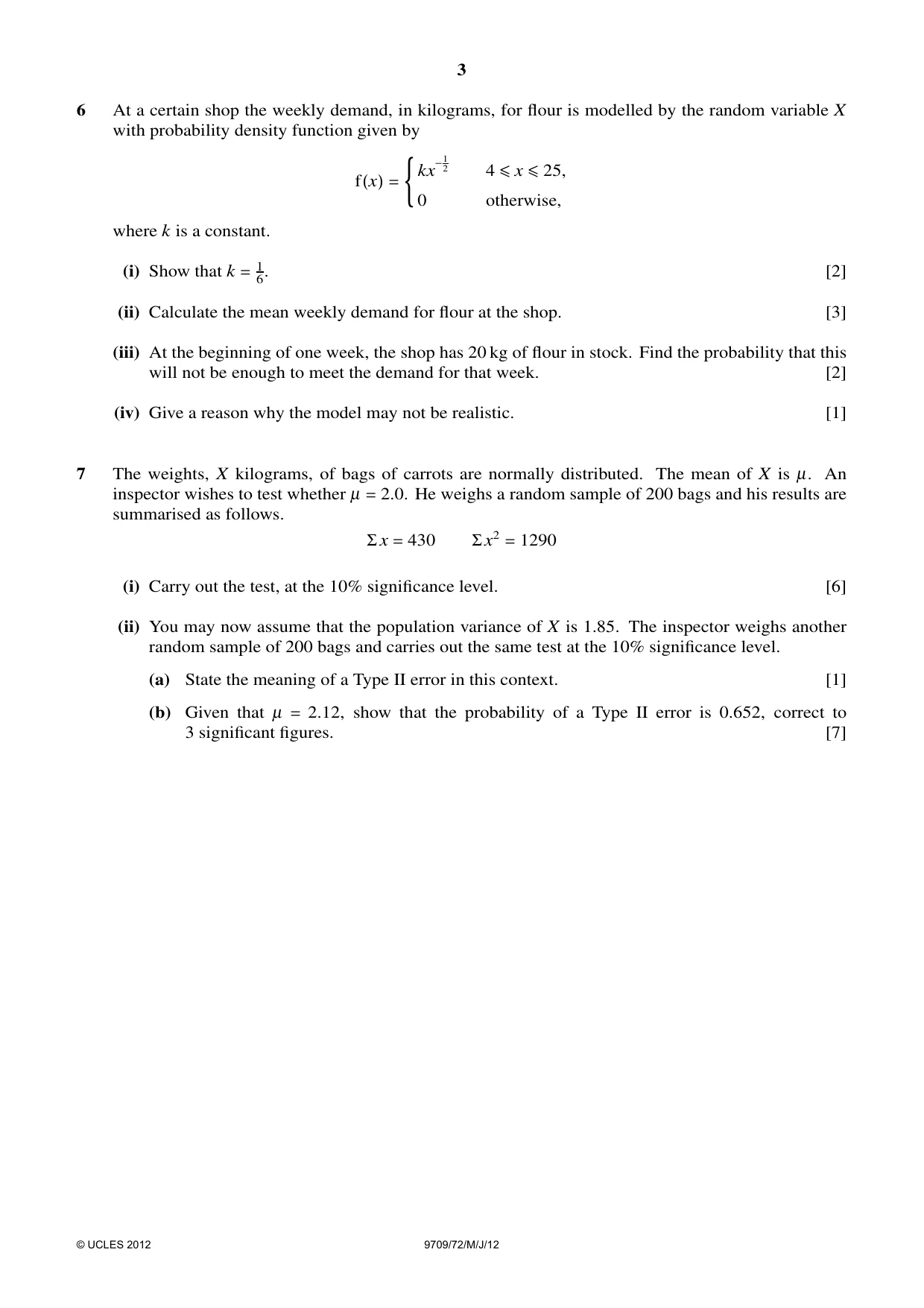 Cambridge A Level Mathematics 9709 2012 May/June Paper 7 · Variant 2 question paper, page 3 of 4