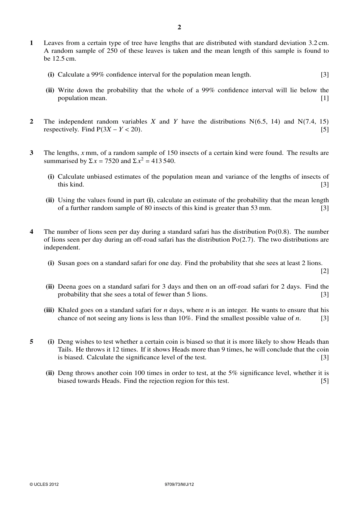 Cambridge A Level Mathematics 9709 2012 May/June Paper 7 · Variant 3 question paper, page 2 of 4