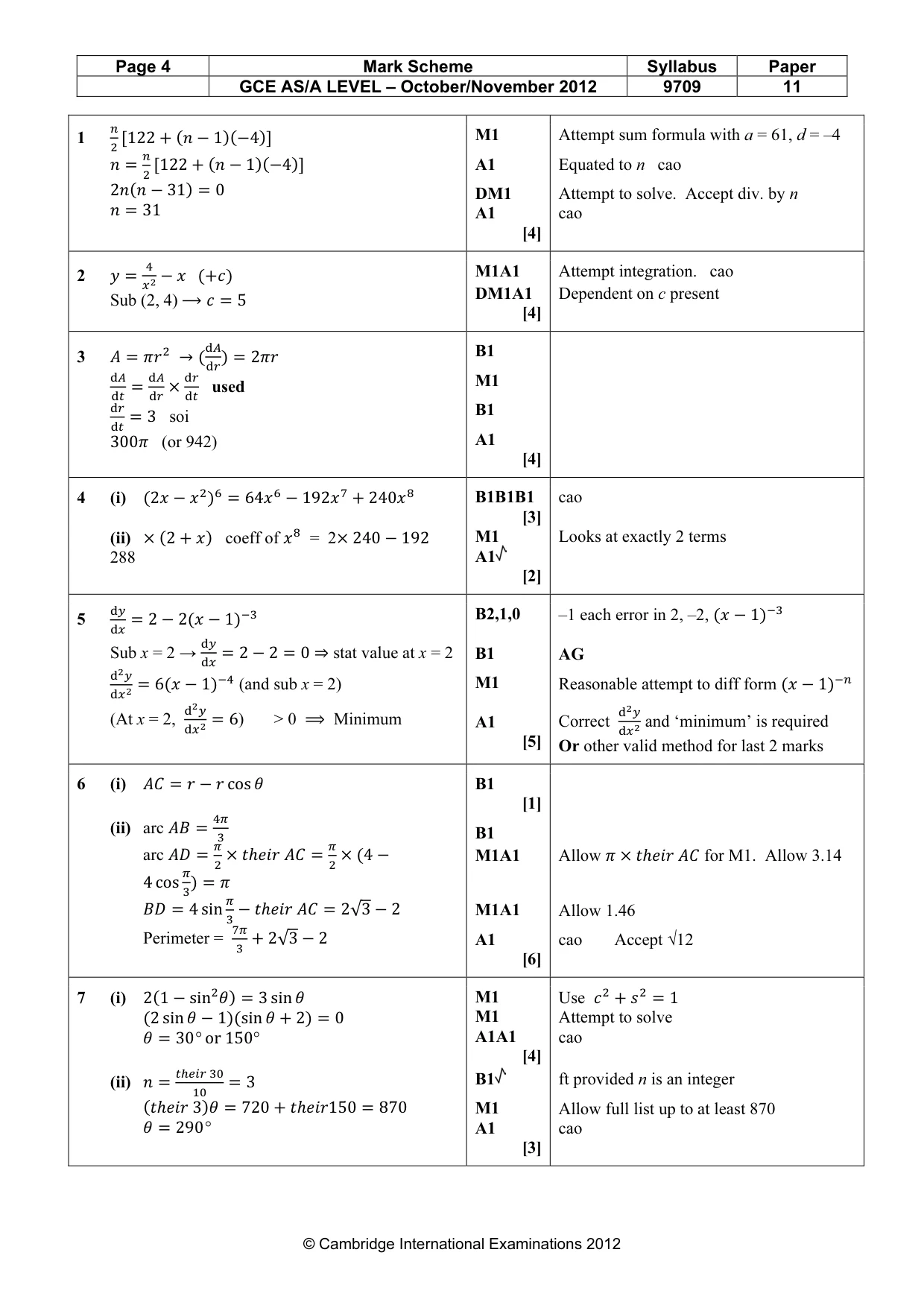 Mark scheme, page 4 of 6