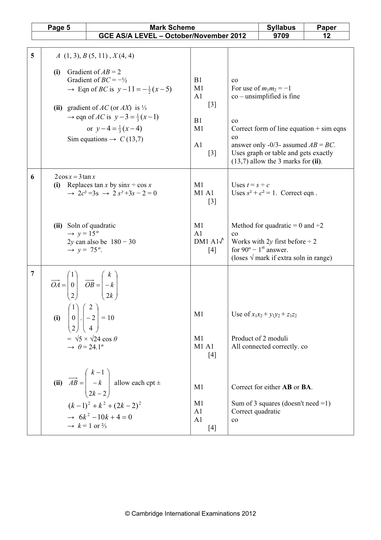 Mark scheme, page 5 of 7