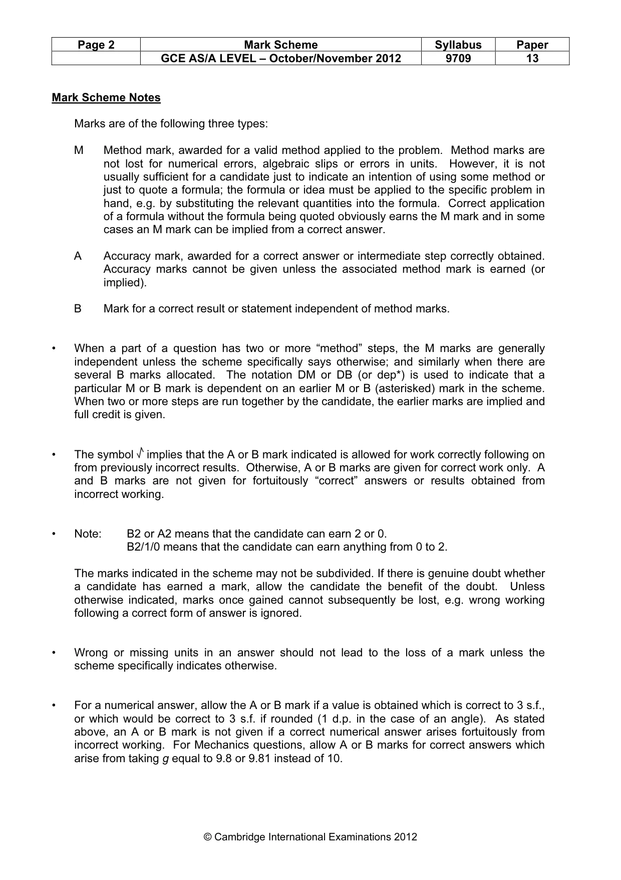 Mark scheme, page 2 of 6