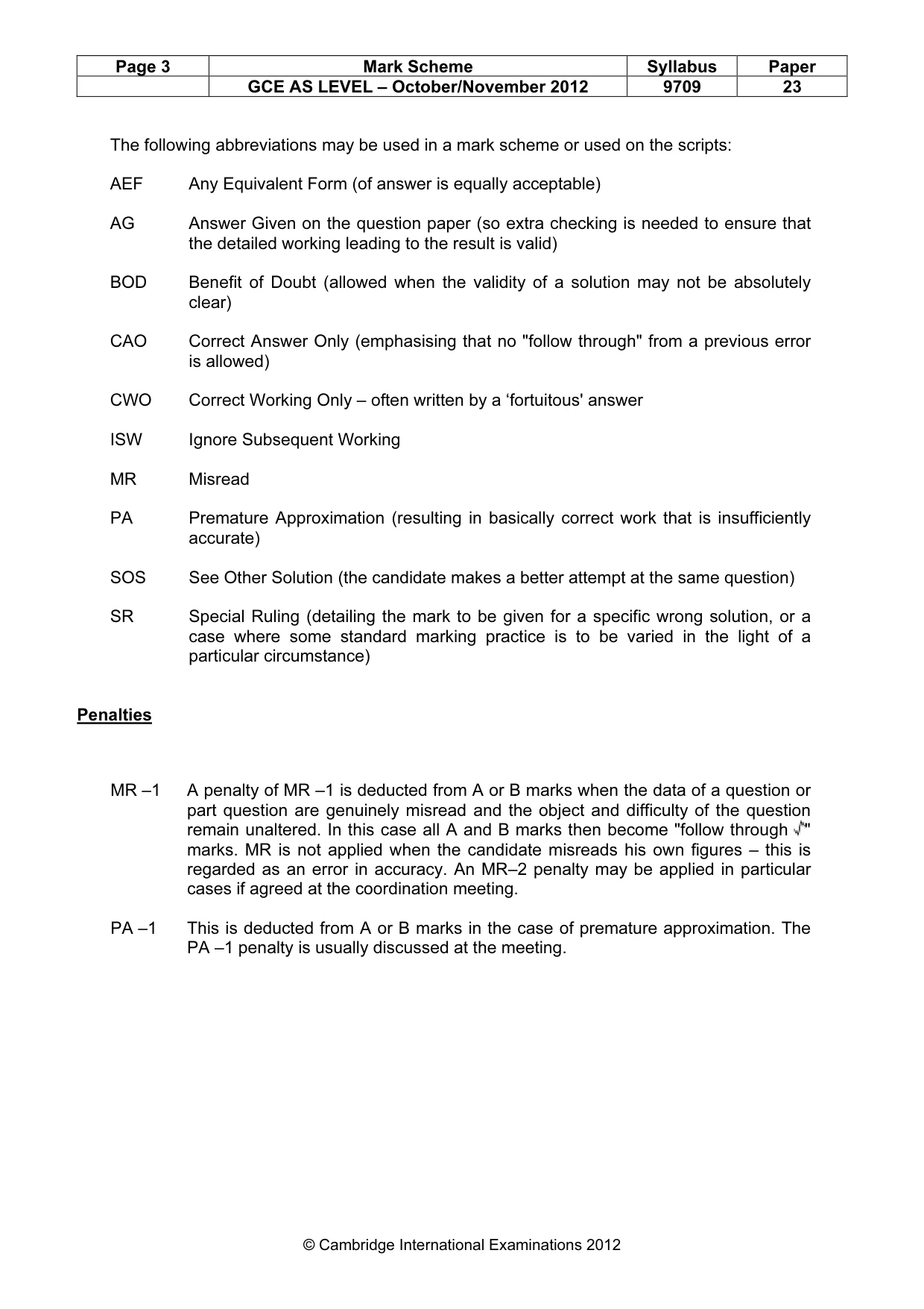 Mark scheme, page 3 of 5