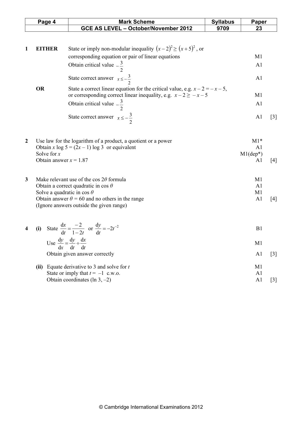 Mark scheme, page 4 of 5