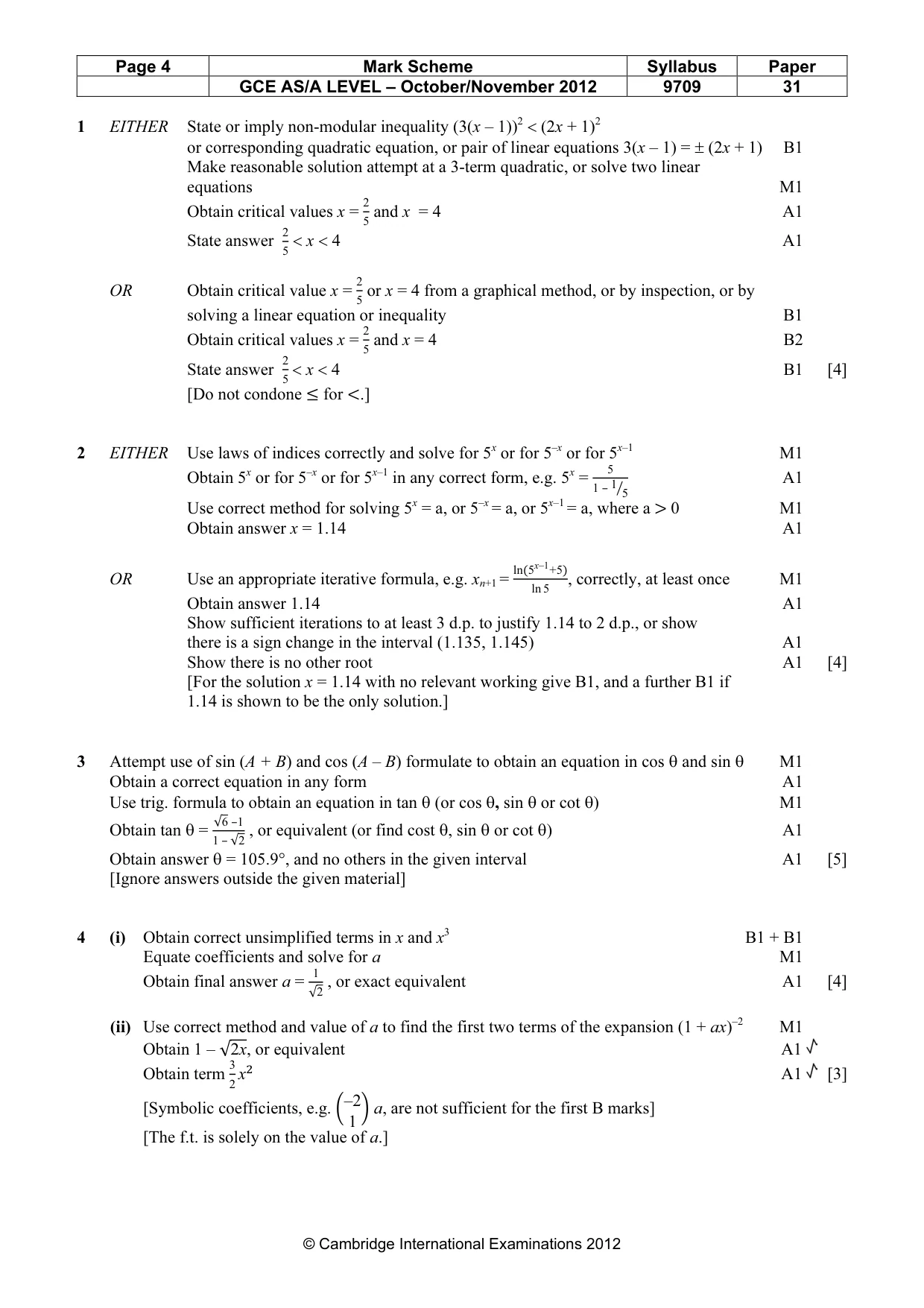 Mark scheme, page 4 of 7