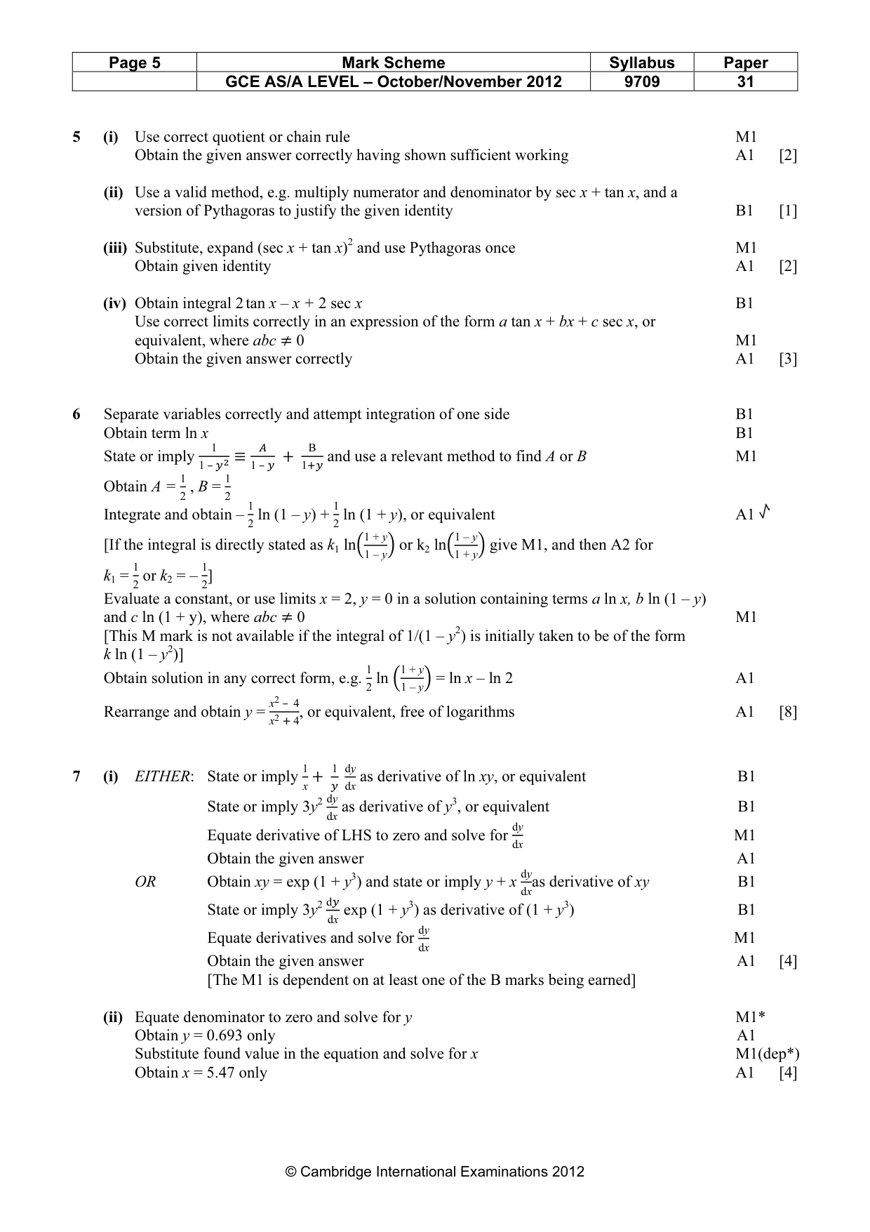 Mark scheme, page 5 of 7