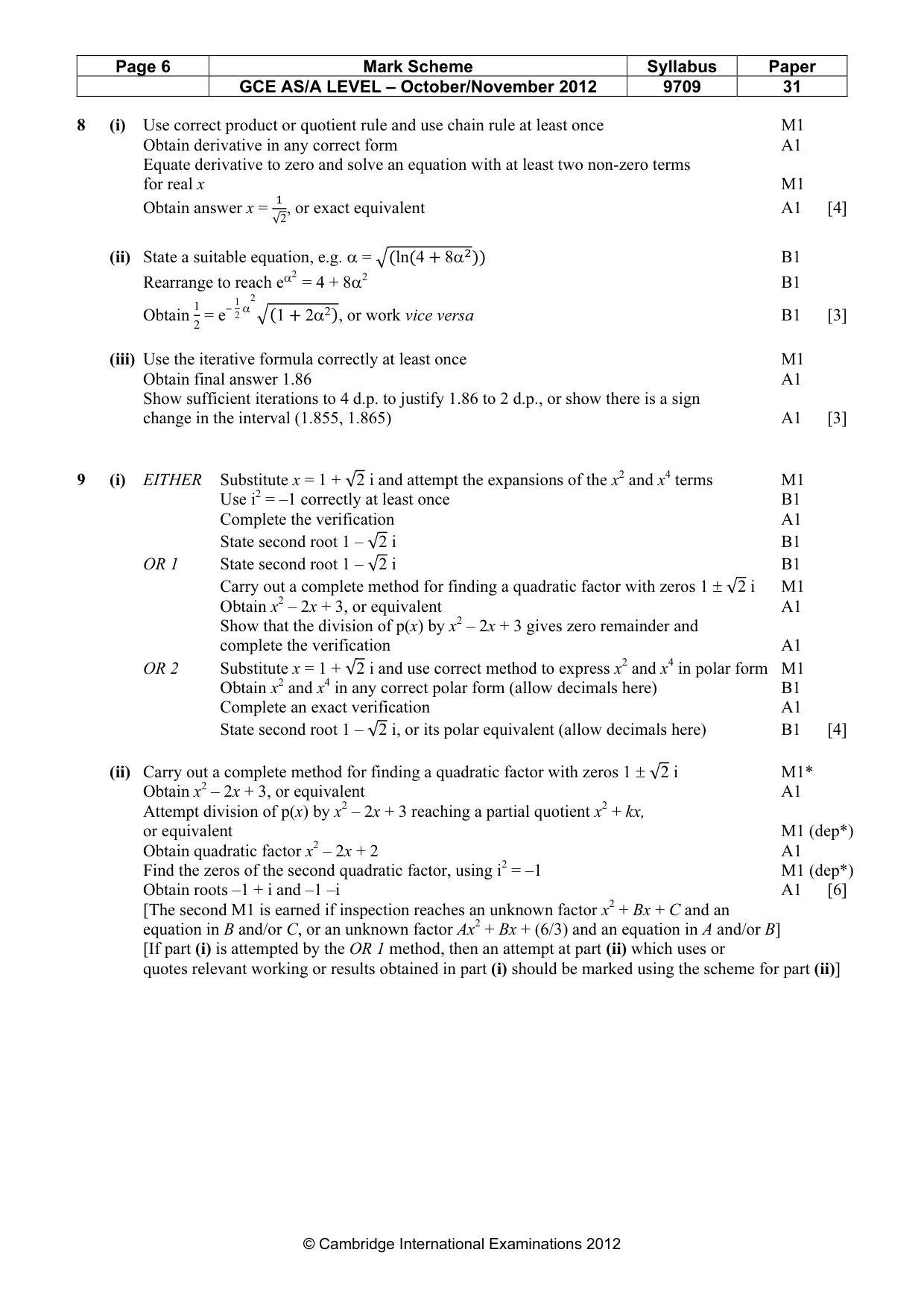 Mark scheme, page 6 of 7