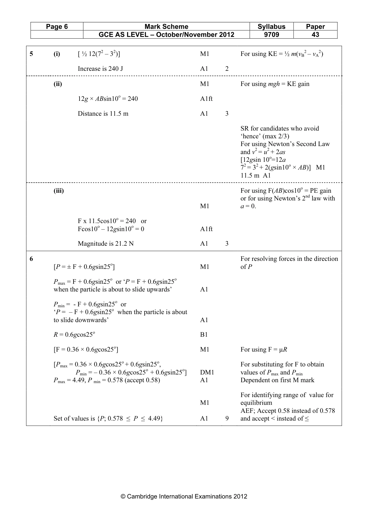 Mark scheme, page 6 of 7