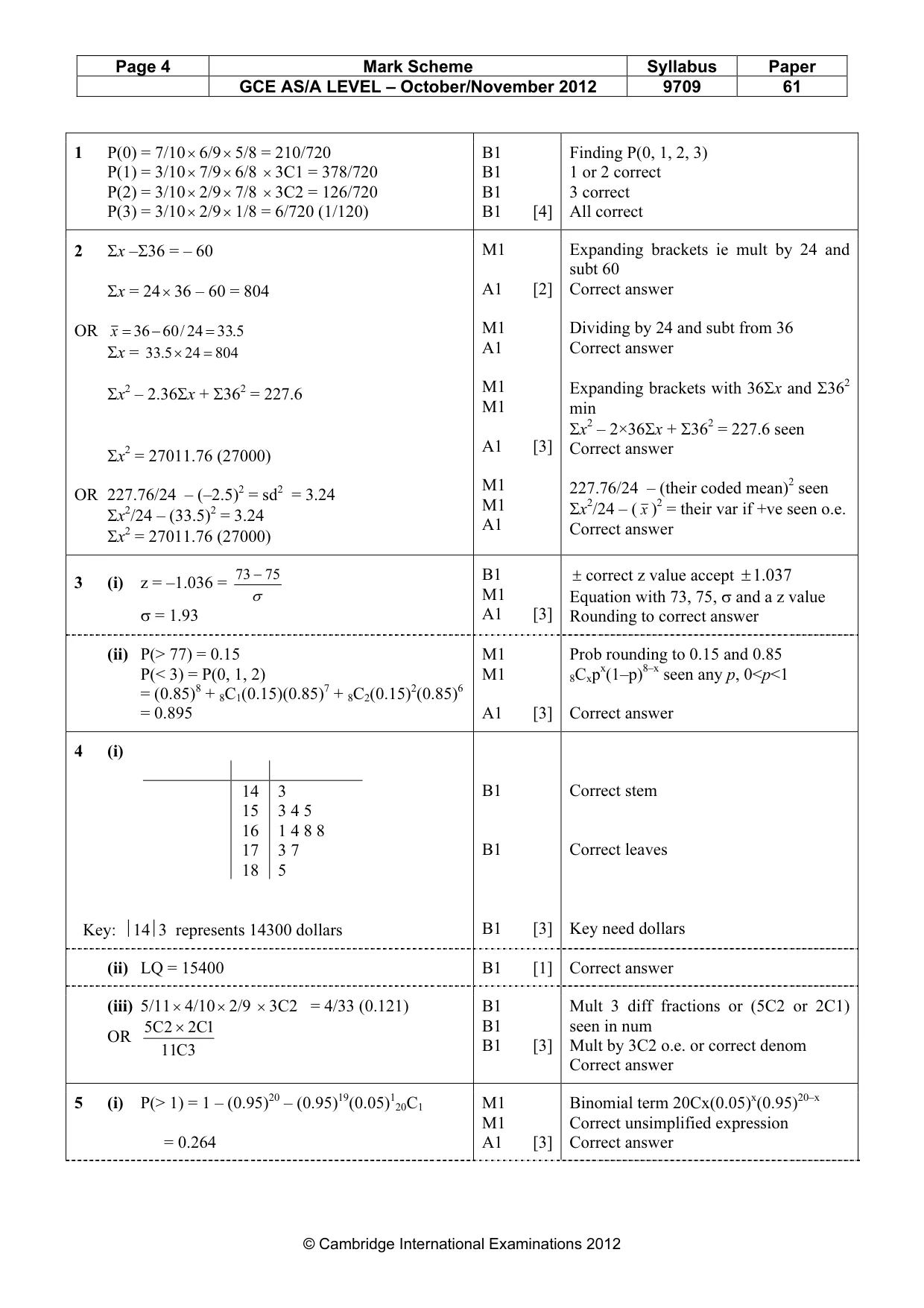 Mark scheme, page 4 of 5