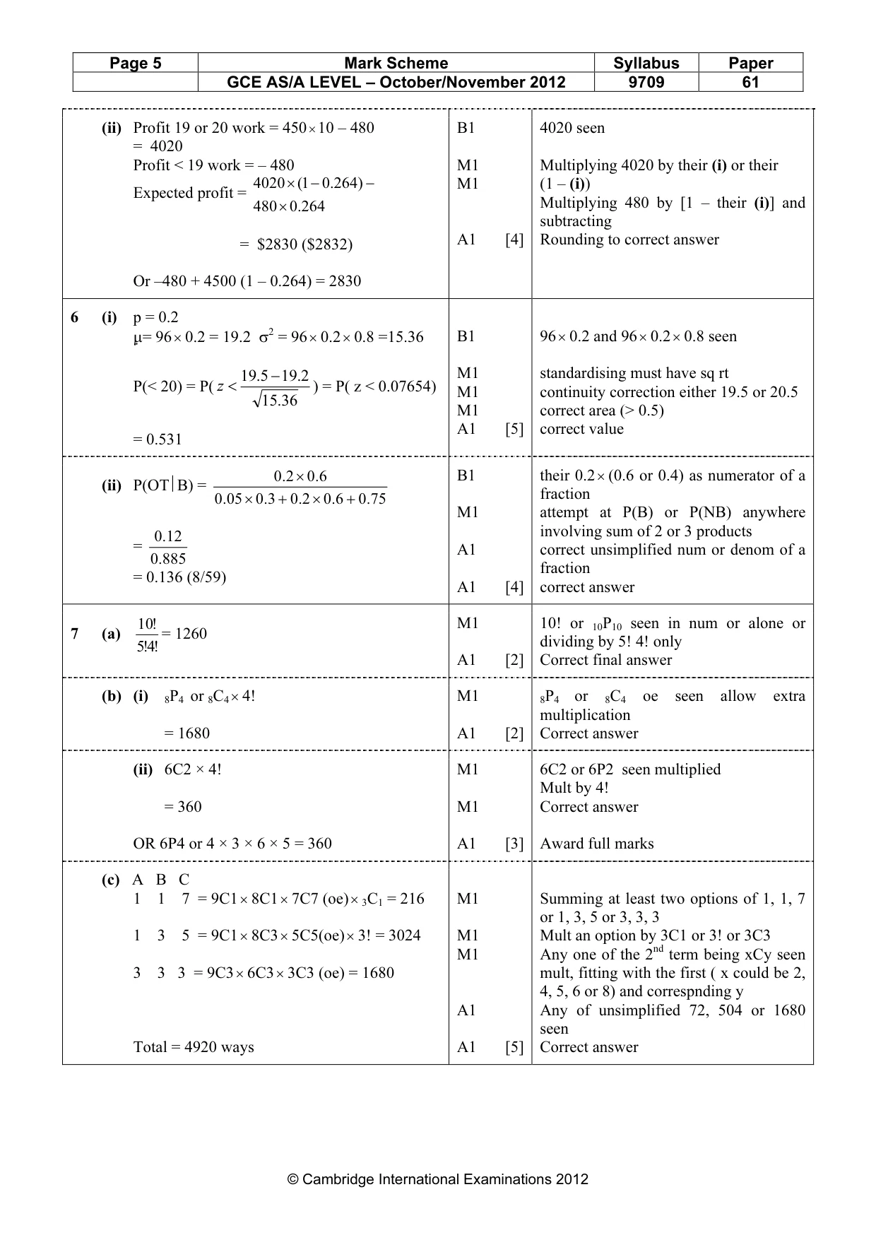 Mark scheme, page 5 of 5