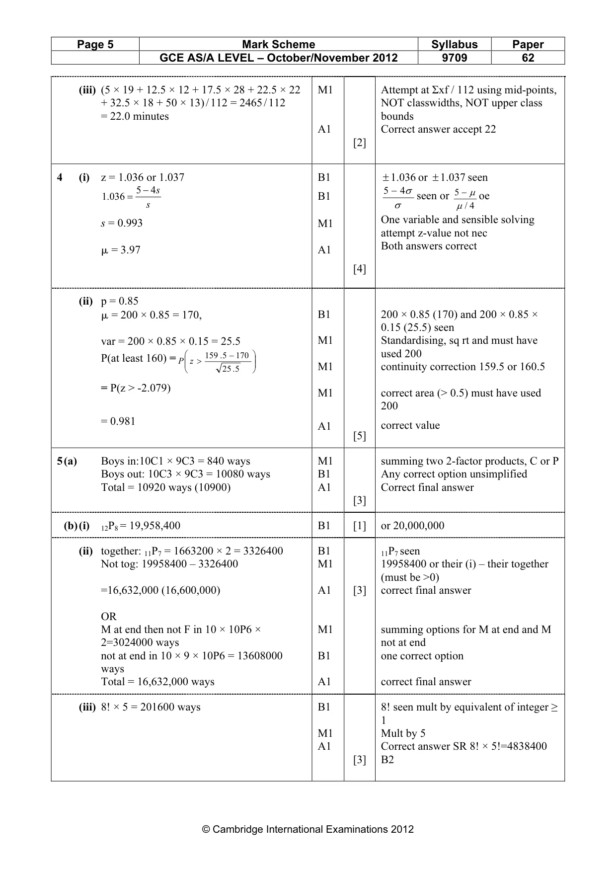 Mark scheme, page 5 of 6
