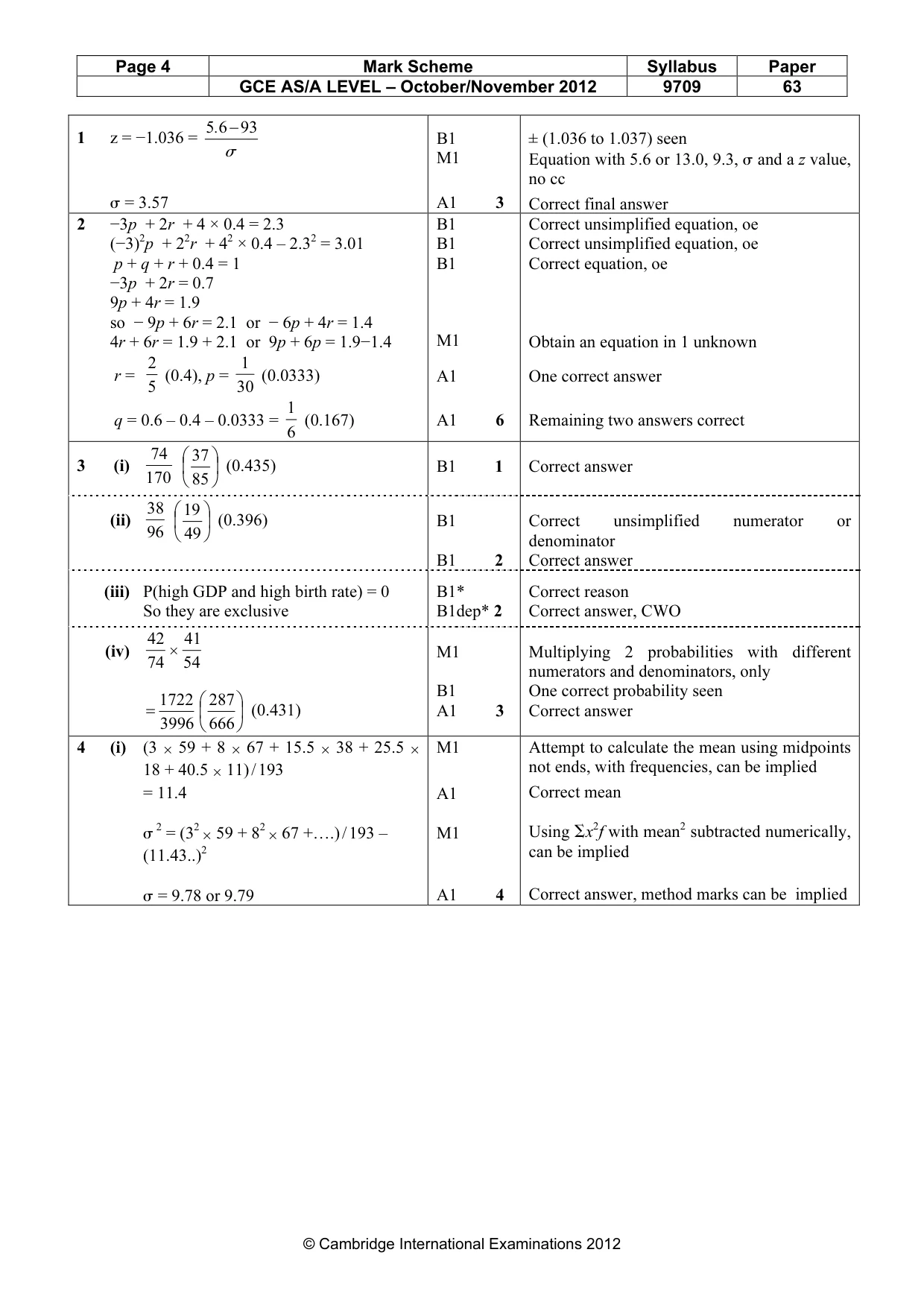 Mark scheme, page 4 of 6