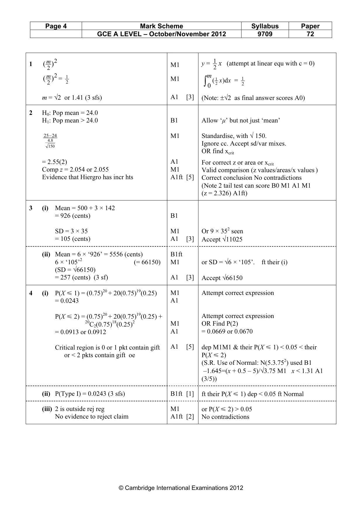 Mark scheme, page 4 of 6