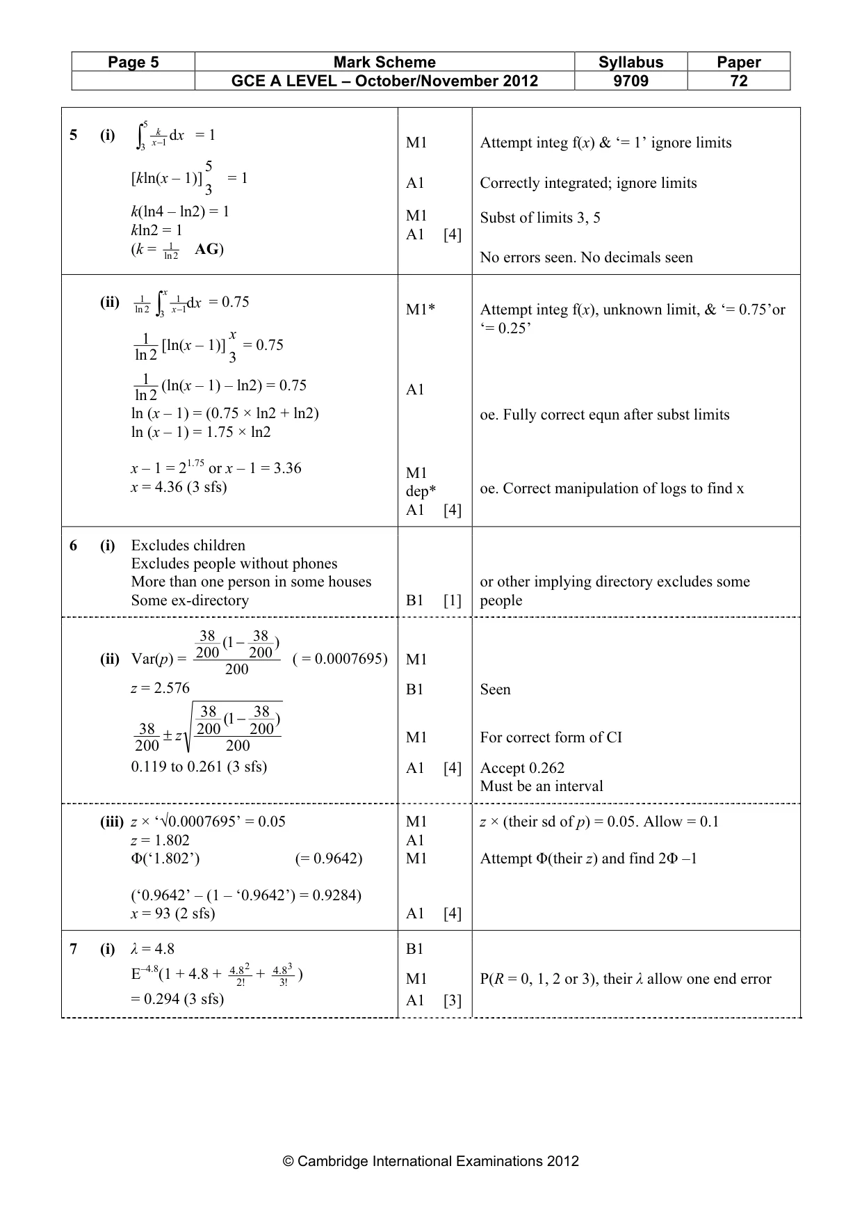 Mark scheme, page 5 of 6