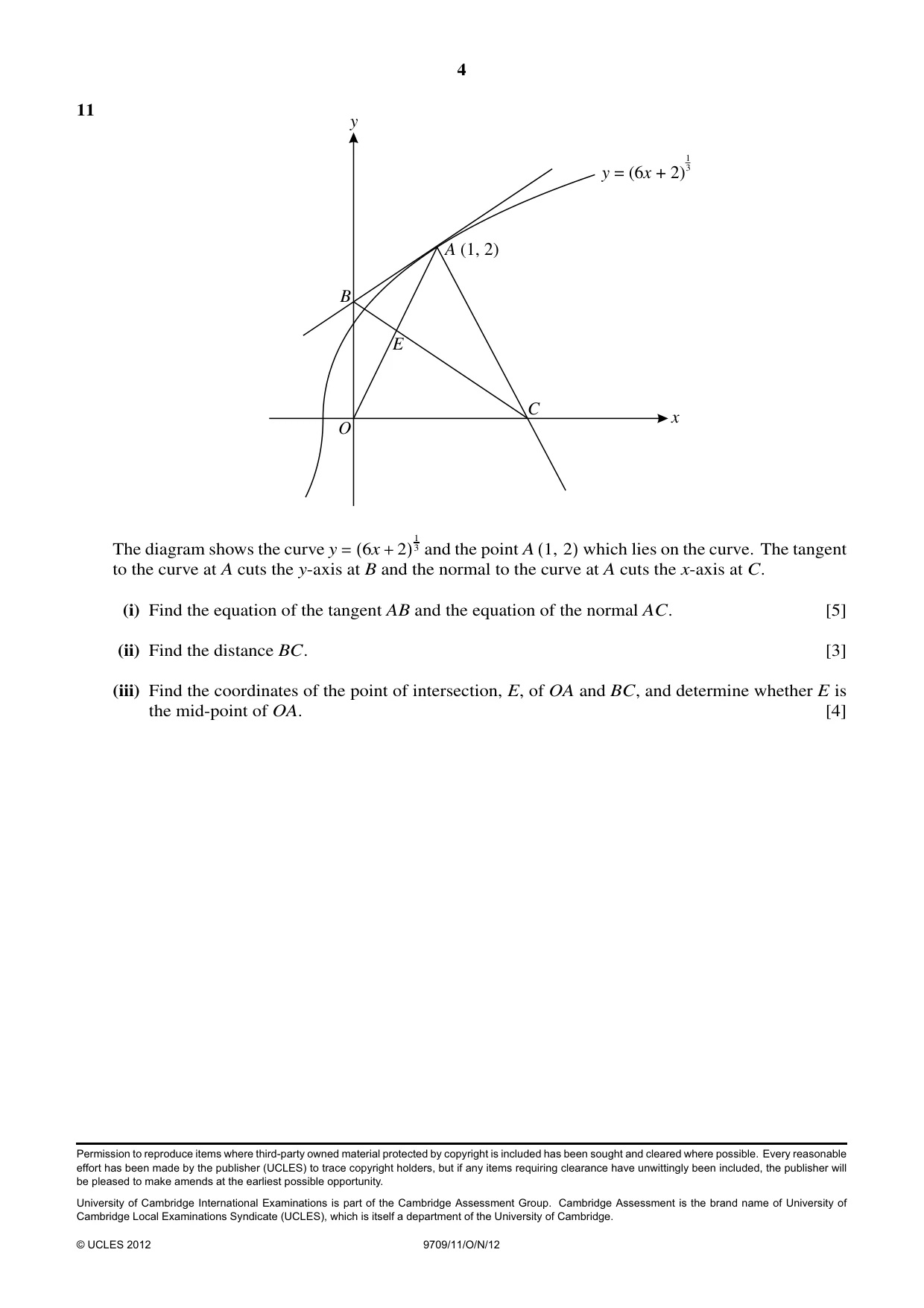 Cambridge A Level Mathematics 9709 2012 Oct/Nov Paper 1 · Variant 1 question paper, page 4 of 4