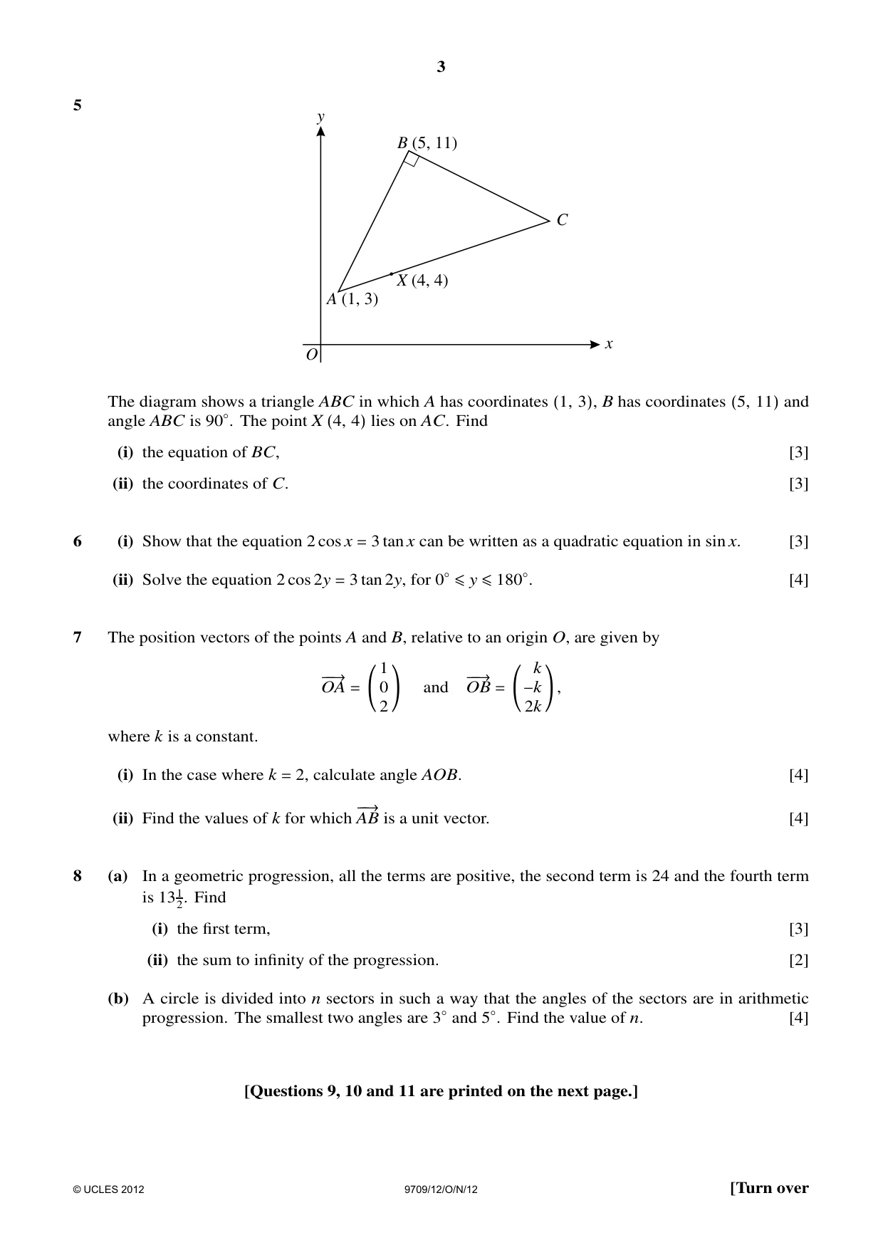 Cambridge A Level Mathematics 9709 2012 Oct/Nov Paper 1 · Variant 2 question paper, page 3 of 4