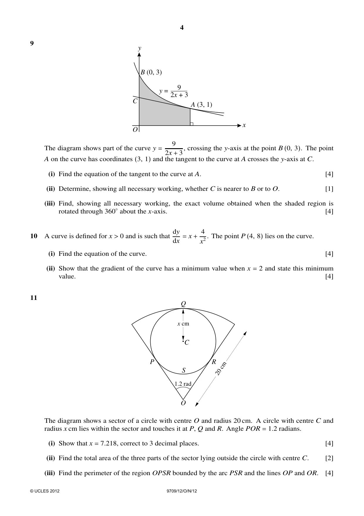 Cambridge A Level Mathematics 9709 2012 Oct/Nov Paper 1 · Variant 2 question paper, page 4 of 4