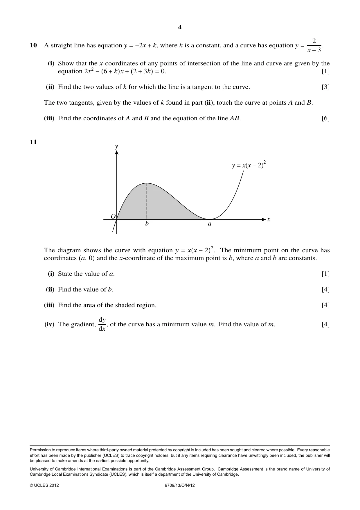 Cambridge A Level Mathematics 9709 2012 Oct/Nov Paper 1 · Variant 3 question paper, page 4 of 4