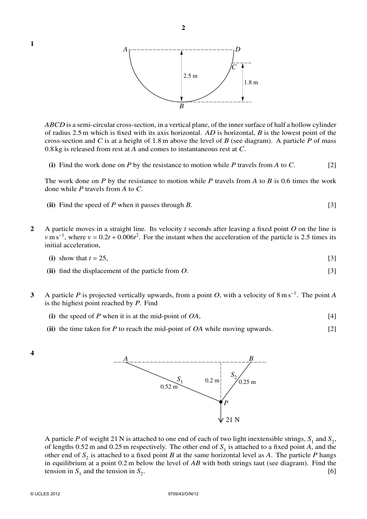 Cambridge A Level Mathematics 9709 2012 Oct/Nov Paper 4 · Variant 3 question paper, page 2 of 4