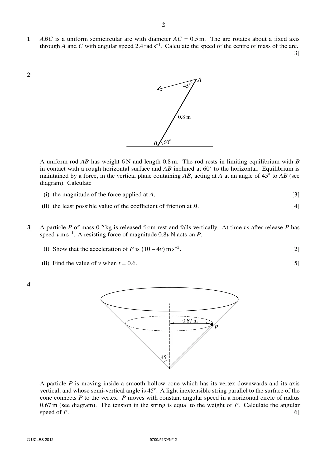 Cambridge A Level Mathematics 9709 2012 Oct/Nov Paper 5 · Variant 1 question paper, page 2 of 4