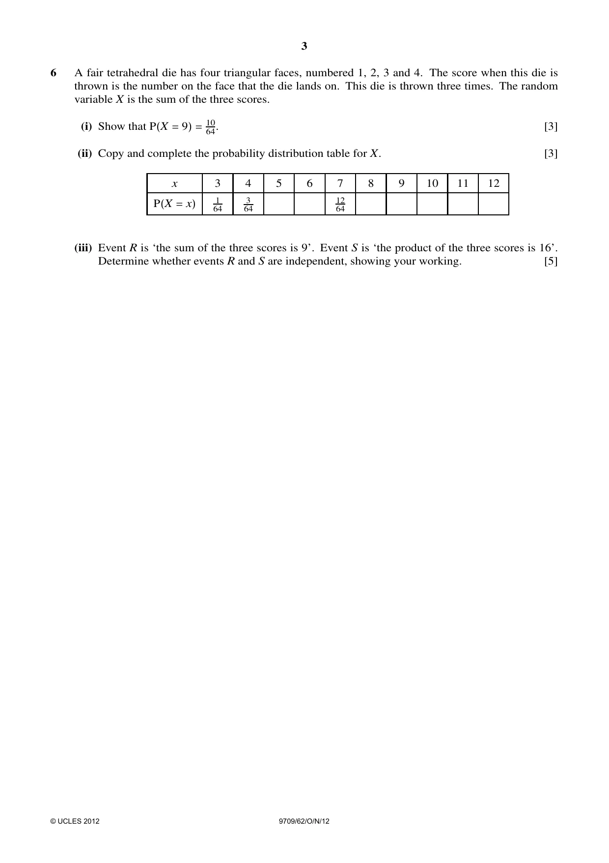 Cambridge A Level Mathematics 9709 2012 Oct/Nov Paper 6 · Variant 2 question paper, page 3 of 4