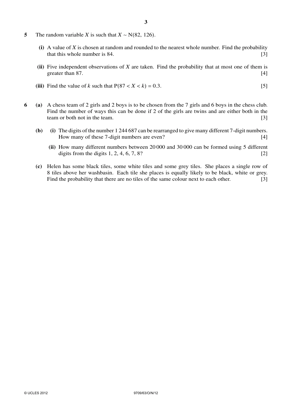 Cambridge A Level Mathematics 9709 2012 Oct/Nov Paper 6 · Variant 3 question paper, page 3 of 4