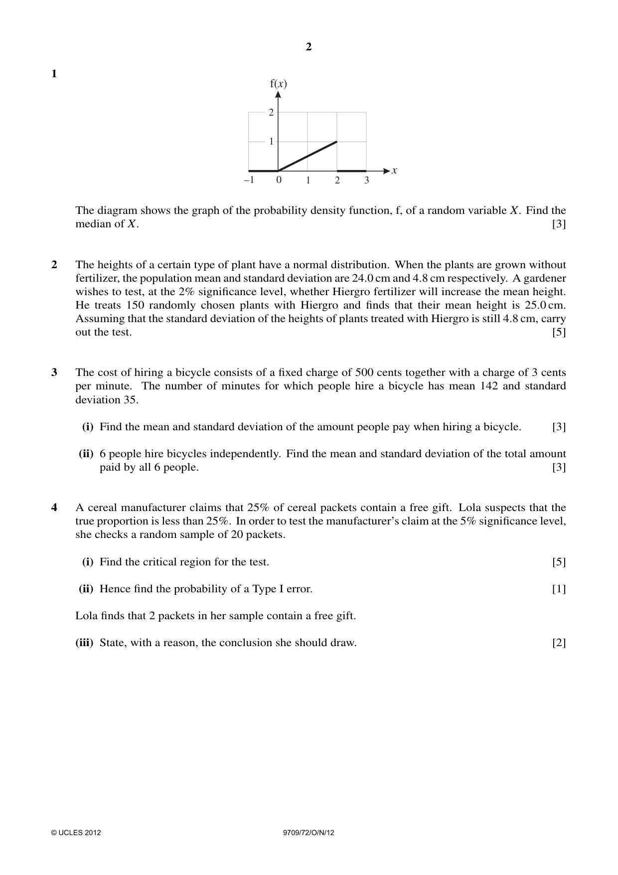 Cambridge A Level Mathematics 9709 2012 Oct/Nov Paper 7 · Variant 2 question paper, page 2 of 4