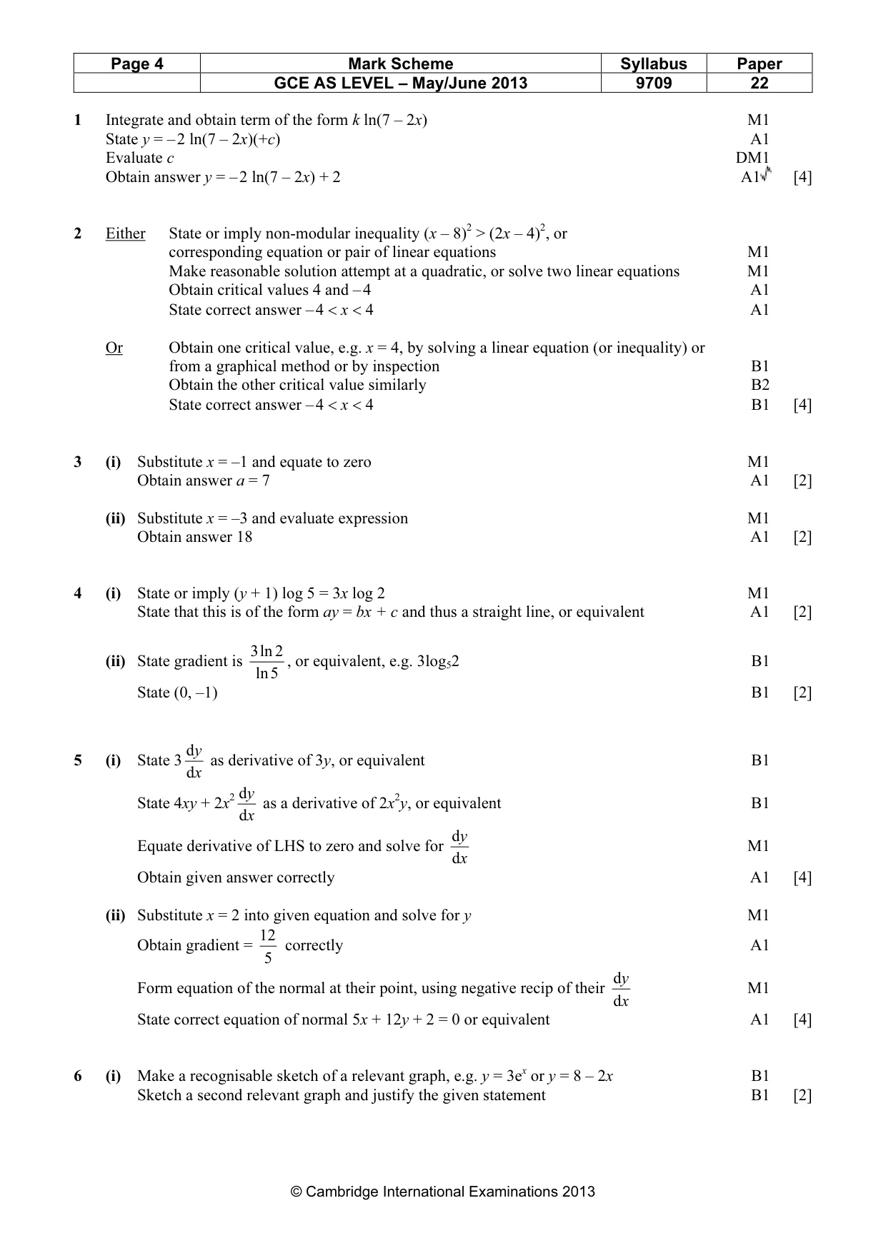 Mark scheme, page 4 of 5