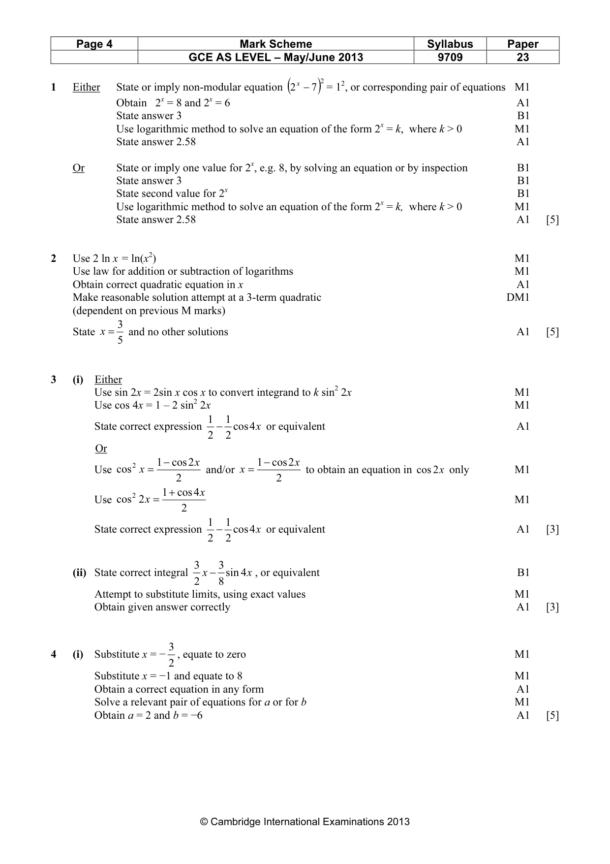 Mark scheme, page 4 of 6
